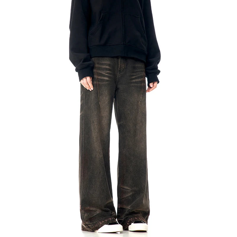 American Style Men's Denim Pants - Solid Color Straight Leg Trousers with Zipper Pockets | Wide Leg Comfort Fit for Winter 2024 | Casual Wear, Office Outfits & Street Style Fashion
