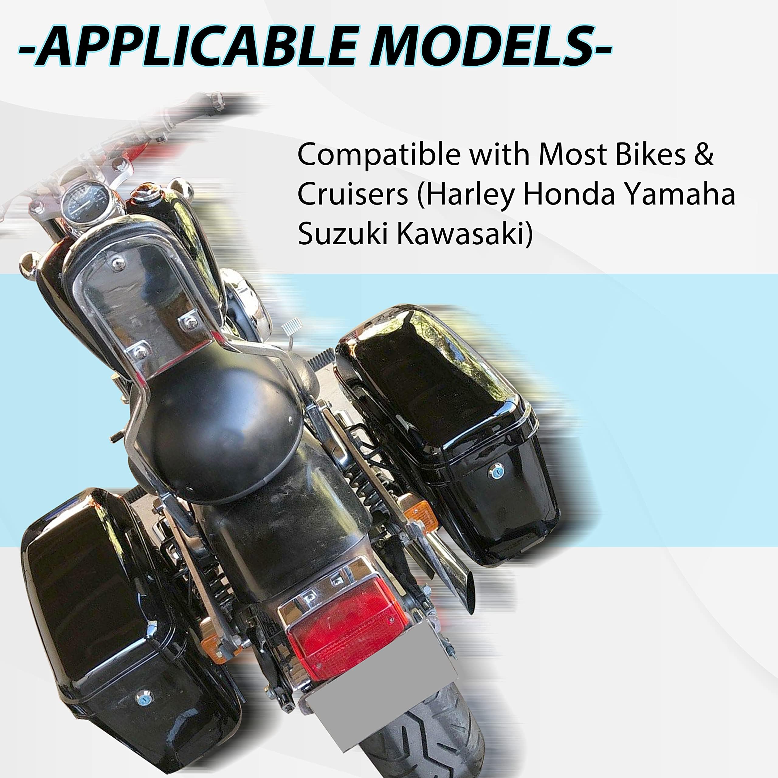 Hard Motorcycle Saddlebags with Mounting Kit - Compatible with Harley Davidson, Honda Shadow, Kawasaki Vulcan VN - Black Durable Trunk Saddlebags for Touring & Long-Distance Riding
