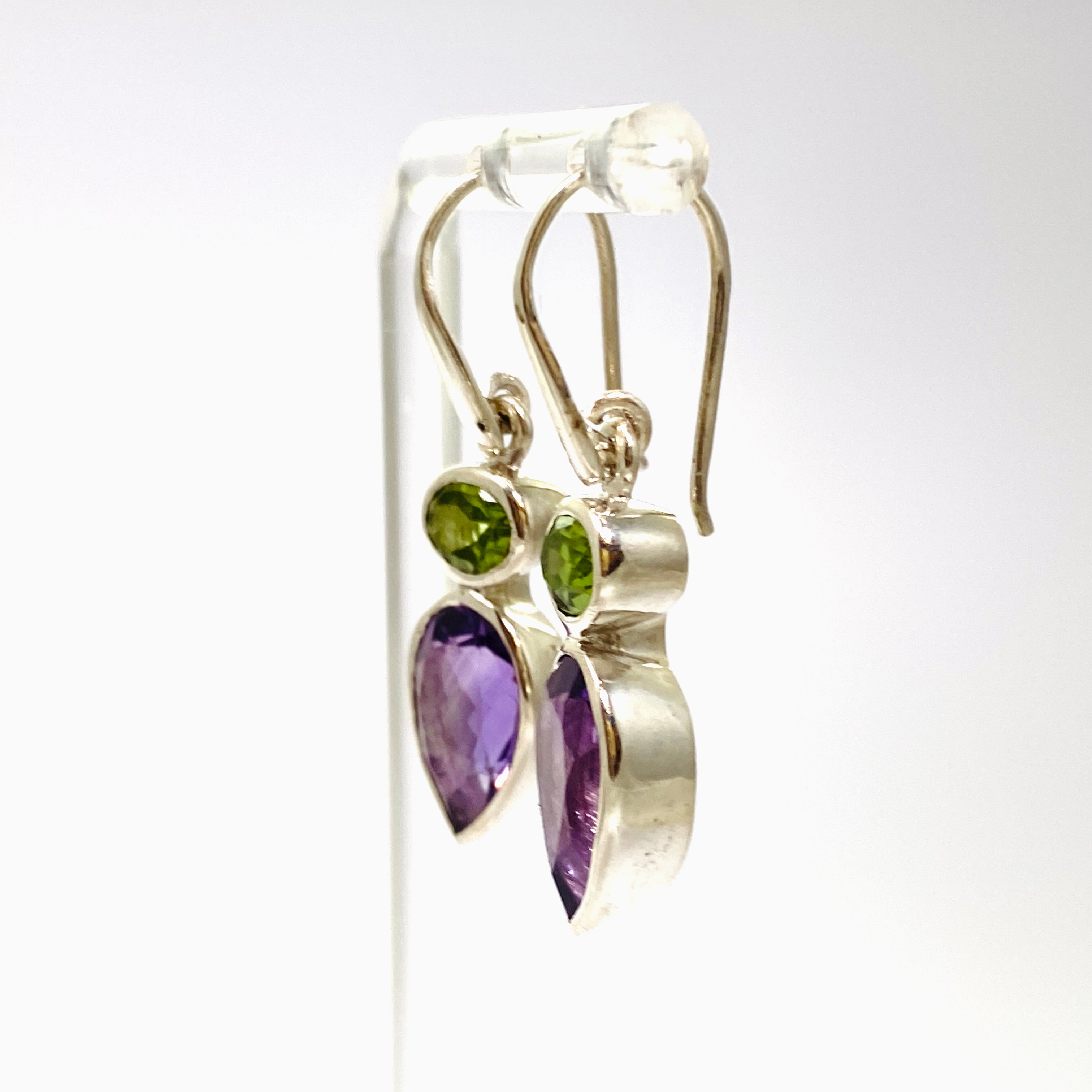 Amethyst and Peridot Faceted Multi-Stone Earrings for Women | Elegant Dangle Drop Earrings | Perfect for Parties, Weddings & Evening Events | PEG296