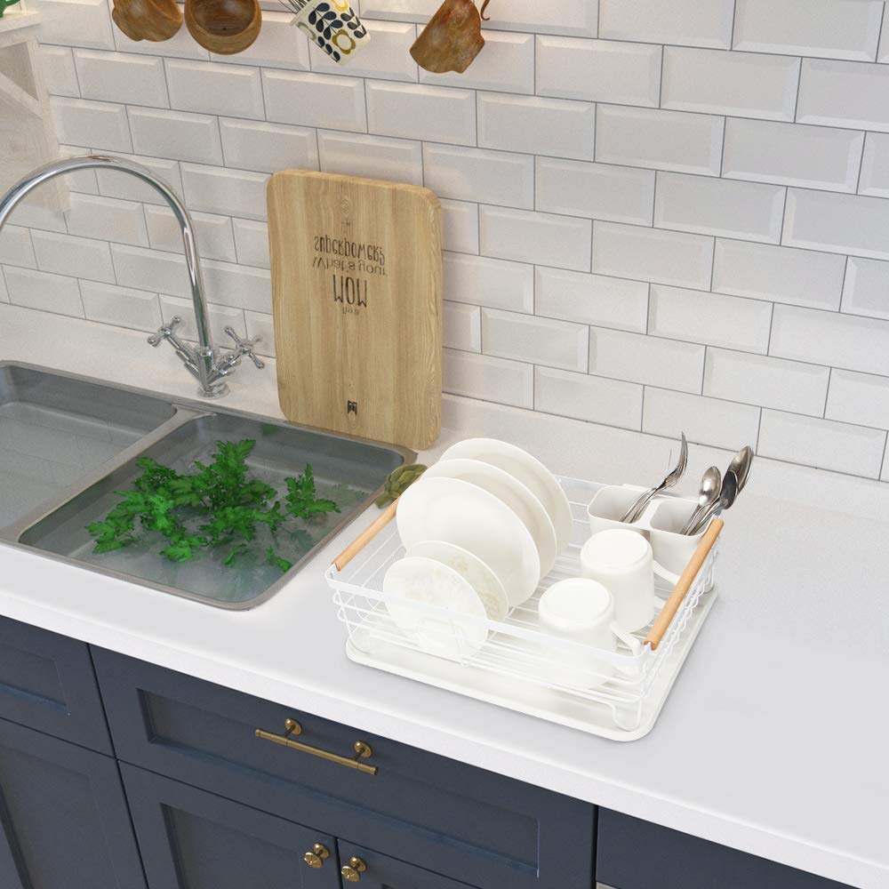 Modern Wooden Handle Dish Rack & Drain Board - 16.5