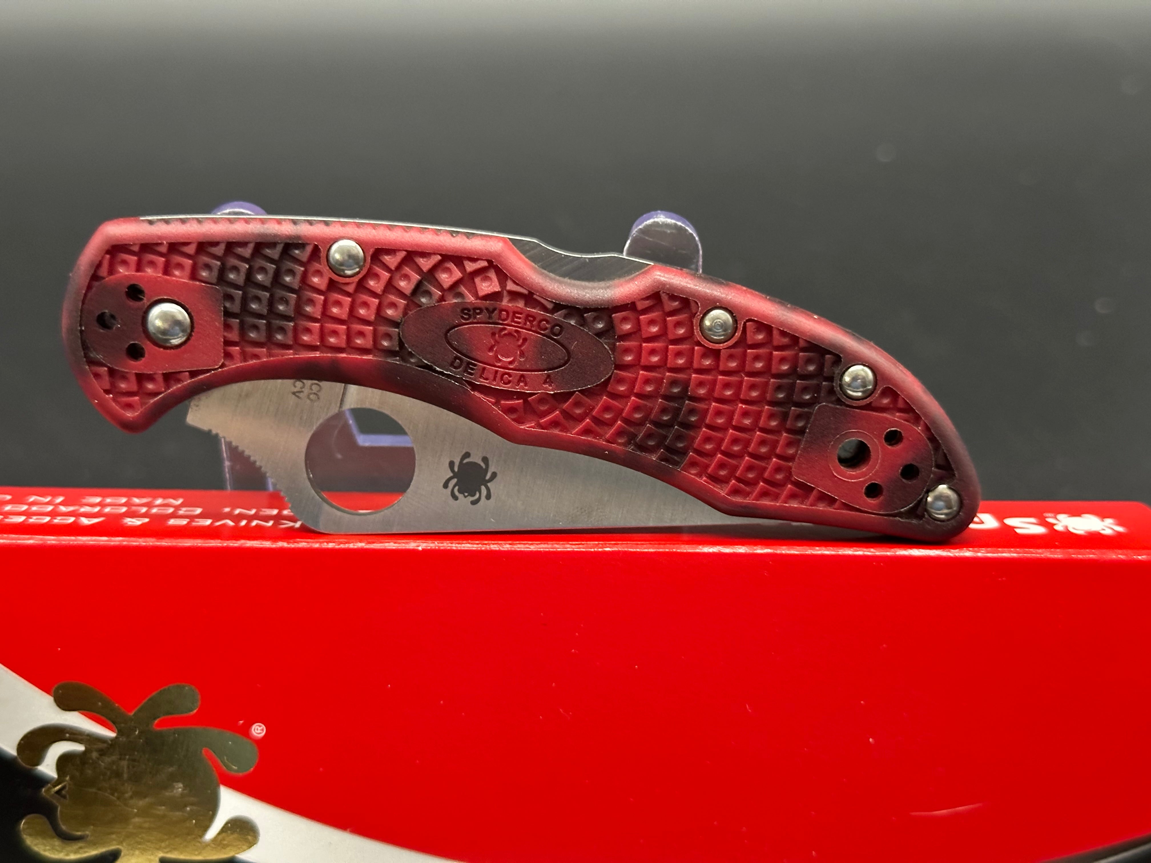 Spyderco Delica 4 Folding Knife - FRN Handle, Red/Black Zome Pattern (DLT Trading Exclusive) | EDC, Outdoor, Camping & Everyday Carry Pocket Knife