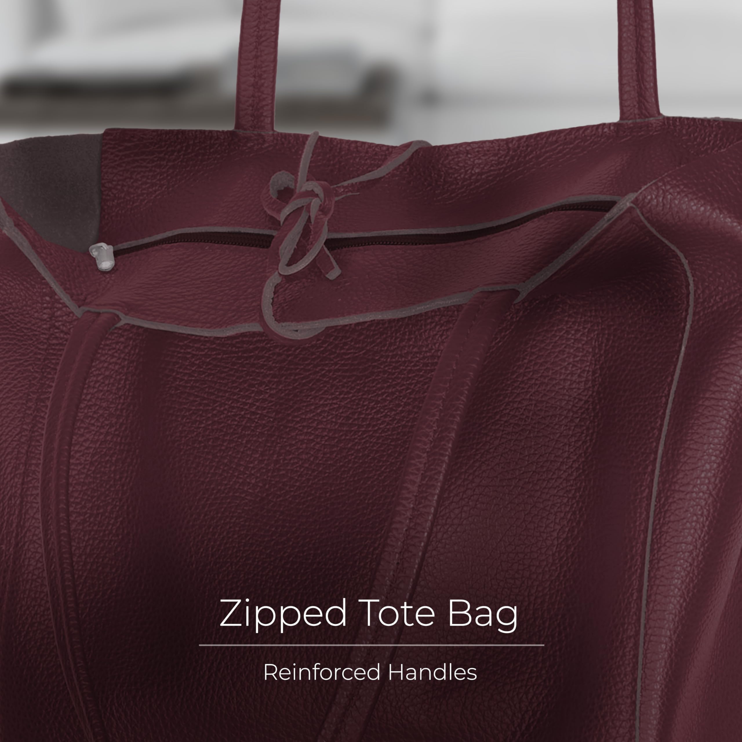 TAKEASY Genuine Leather Tote Bag with Zip Closure - Large Women's Work & Travel Shopper Bag - Handcrafted in Italy - Perfect for Office, Commute & Weekend Getaways