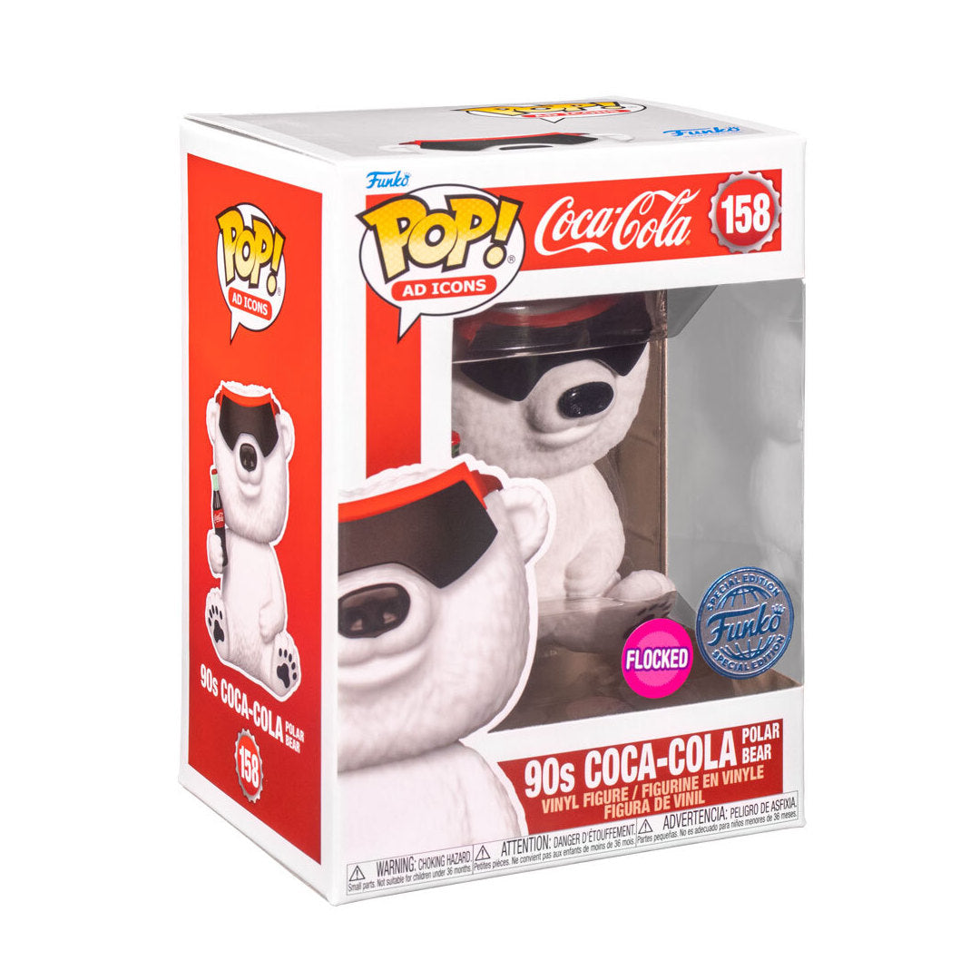 **Flocked Coca Cola Polar Bear Pop! Vinyl Figure - 90s Ad Icons Special Edition Collectible [158] - Perfect for Coca Cola Fans, Nostalgic Gift & Pop Culture Display**