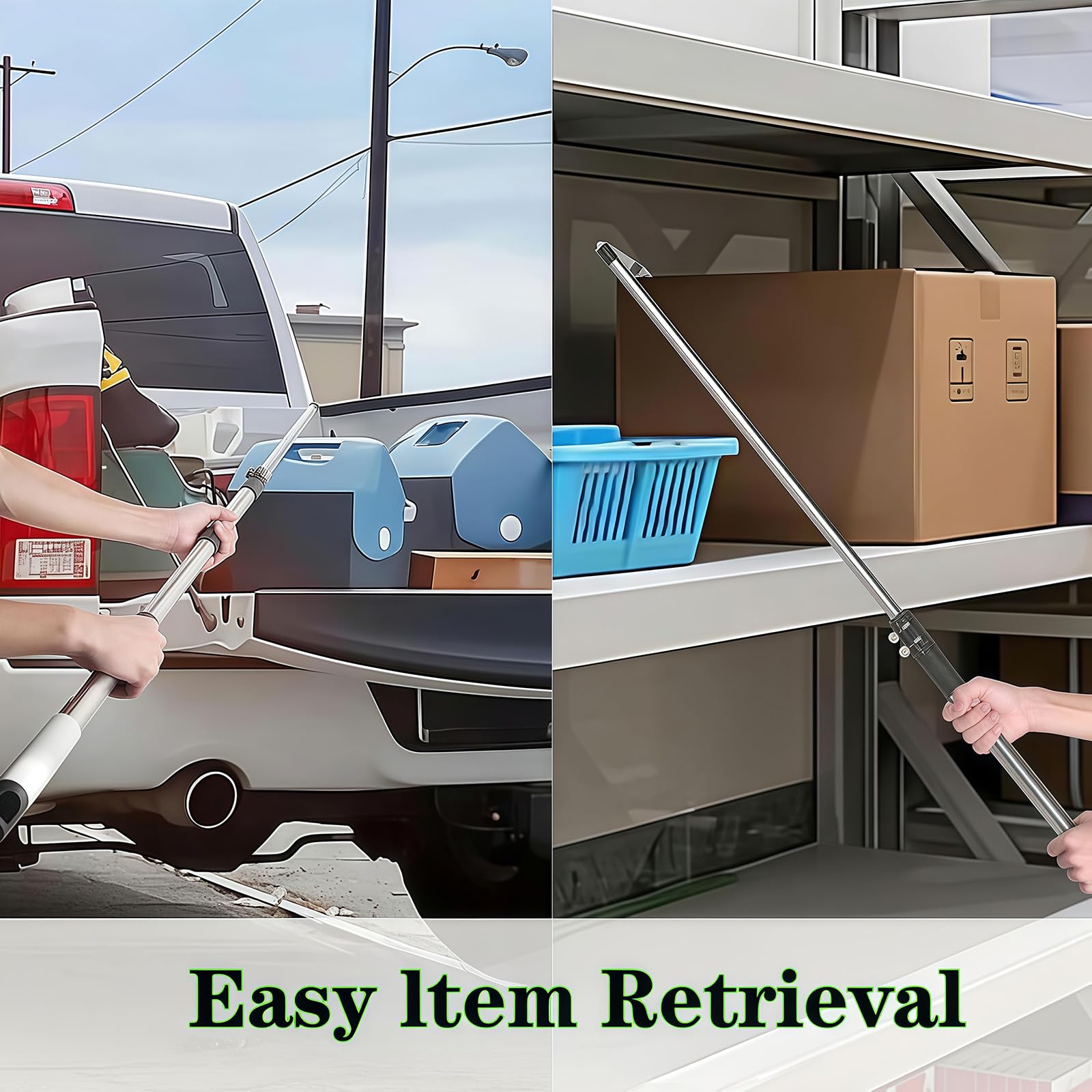 Telescoping Truck Bed Cargo Grabber with Magnetic Hook & Non-Slip Rubber Handle - 59