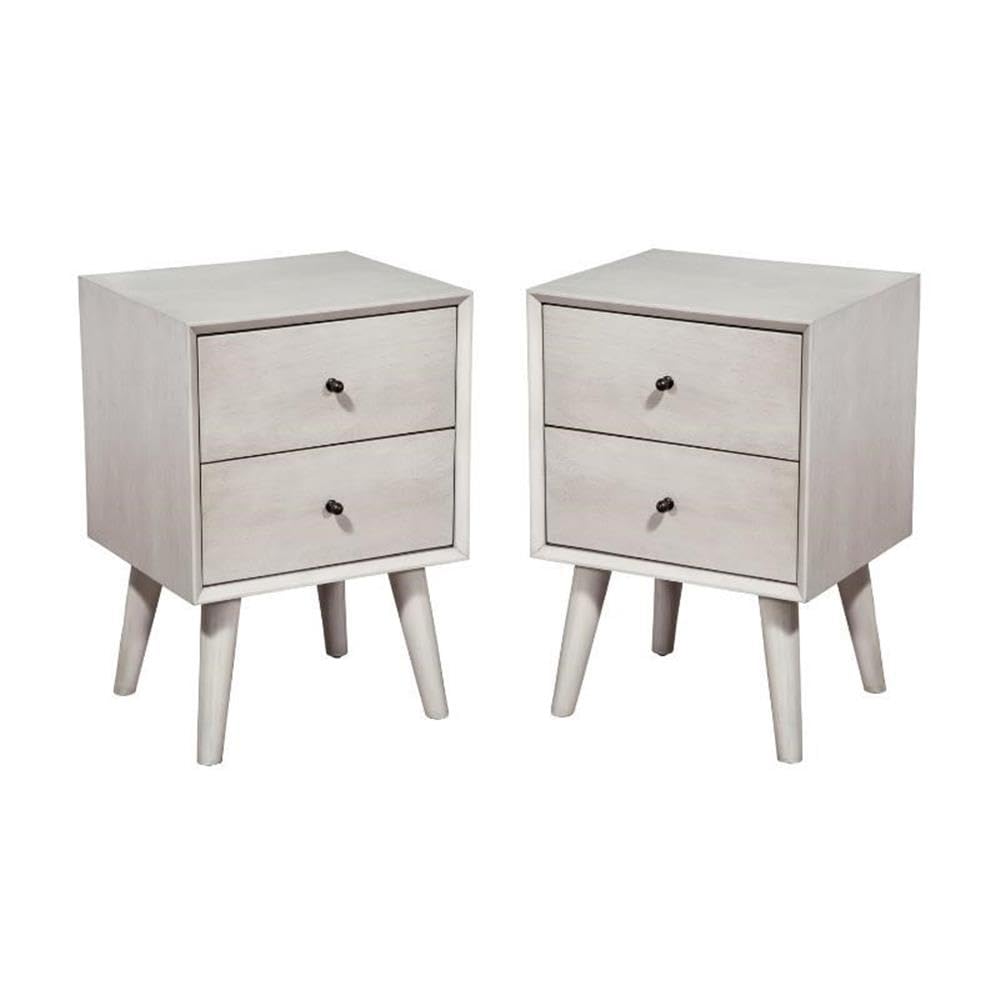 Home Square 2 Drawer Wood Nightstand Set in Gray (Set of 2) - Modern Bedside Table with Storage for Bedroom, Living Room & Office - Perfect for Small Spaces & Home Decor
