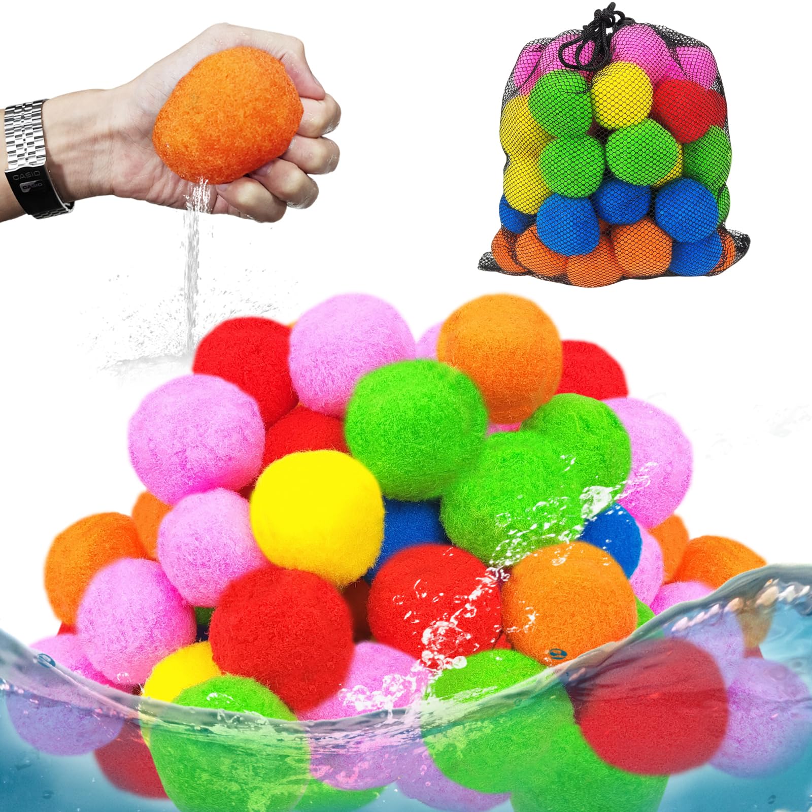 QPEY 60 PCS Reusable Water Soaker Balls - Eco-Friendly Water Balloons for Outdoor Summer Fun | Splash Games for Kids & Adults at Pool, Beach, Backyard & Parties | No Mess, Refillable Water Toys for Hot Days