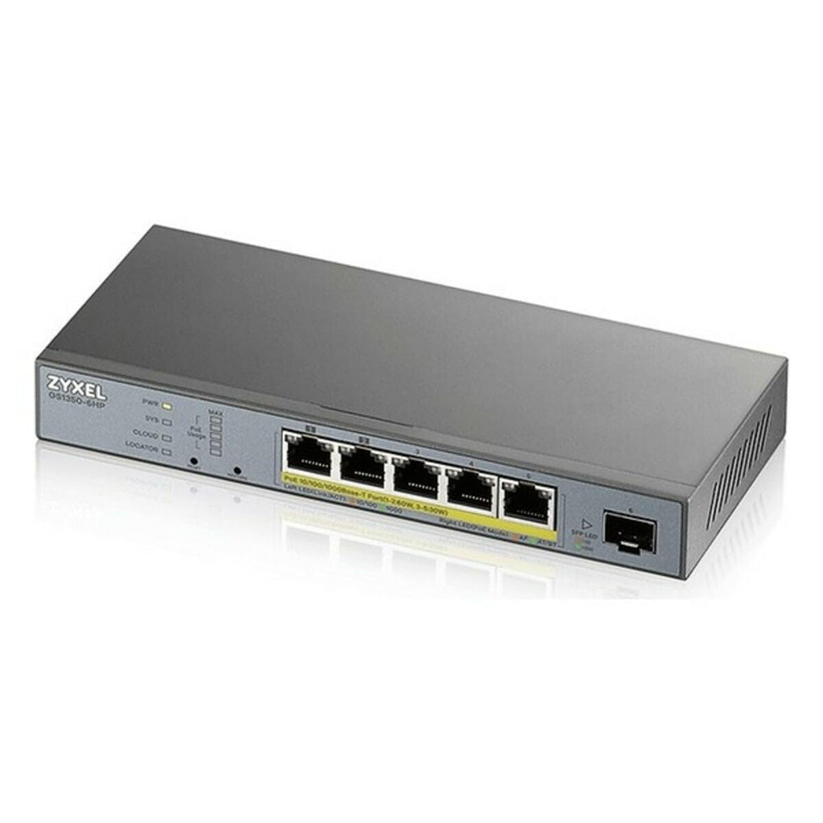 ZyXEL GS1350-6HP 6-Port Gigabit PoE Switch with 5xGB PoE Ports & 1xSFP Slot | 60W Power Budget | Ideal for Small Business Networks, IP Camera Systems & VoIP Phones
