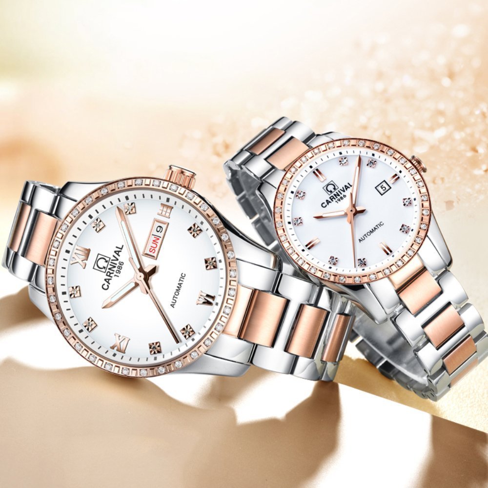 Gosasa Automatic Mechanical Watch for Men and Women - Sapphire Glass, Stainless Steel, Couple Matching Set - Perfect Anniversary, Wedding, Valentine's Day Gift for Him & Her
