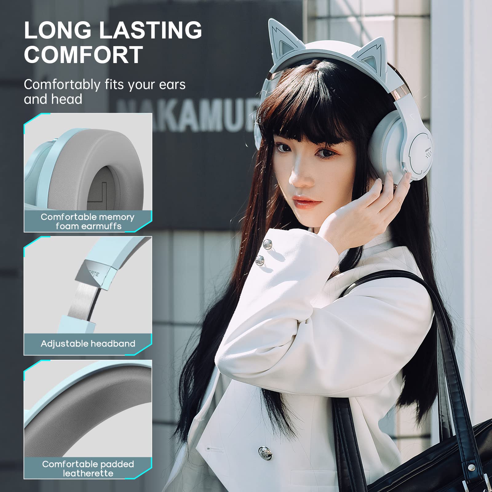 Edifier G5BT CAT Wireless Bluetooth Gaming Headset with Microphone - Over-Ear Detachable RGB Light Headphones for PC, PS5, PS4, Nintendo Switch (Sky Blue) - Perfect for Competitive Gaming & Late-Night Streaming Sessions