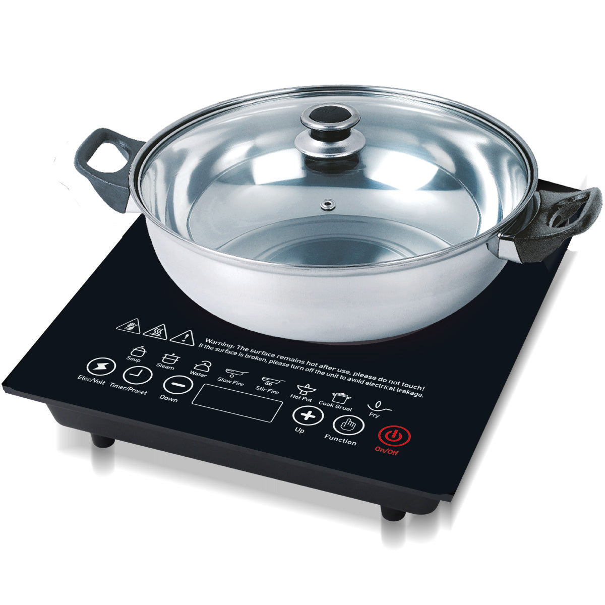 Stainless Steel Steamboat Induction Cooker with Pot & Steamer - PPIC888 - Perfect for Hot Pot, Fondue & Family Gatherings