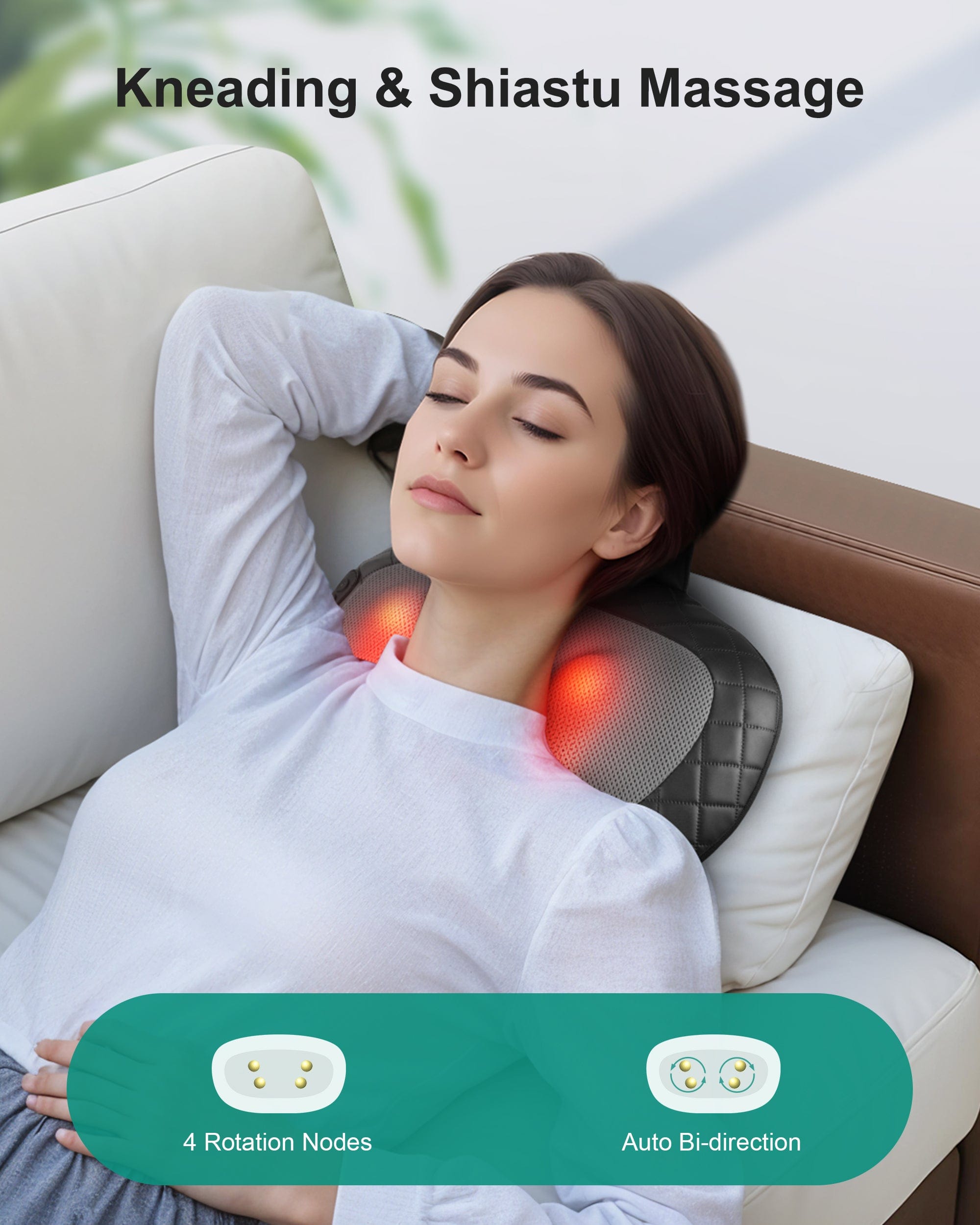 Snailax Shiatsu Deep Tissue Massage Pillow with Heat for Back, Neck & Shoulder Pain Relief - Portable Kneading Massager for Home, Office & Car Use