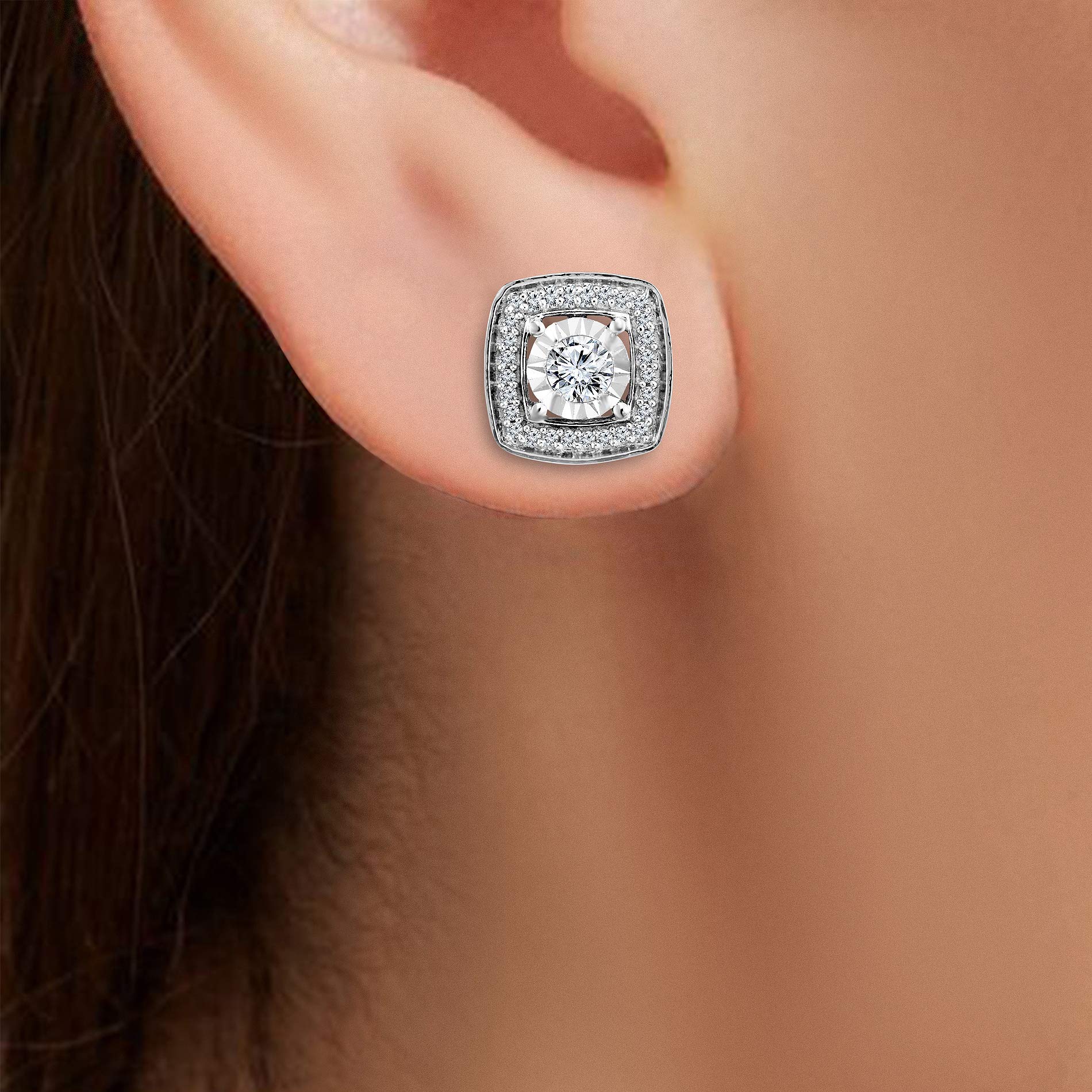 Natalia Drake 1/4 Carat Square Diamond Stud Earrings for Women - 925 Sterling Silver, H-I Color, I2-I3 Clarity - Perfect for Everyday Wear, Office & Special Occasions