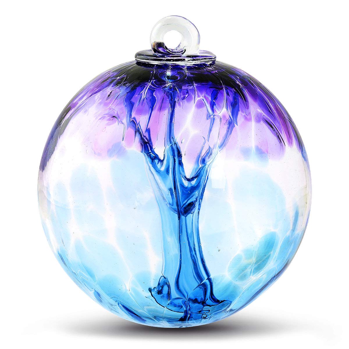 Handmade Iron Art Glass Spirit Tree Witch Ball in Aqua Violeta - Elegant Home Decor for Witchcraft, Wiccan Altars & Spiritual Protection