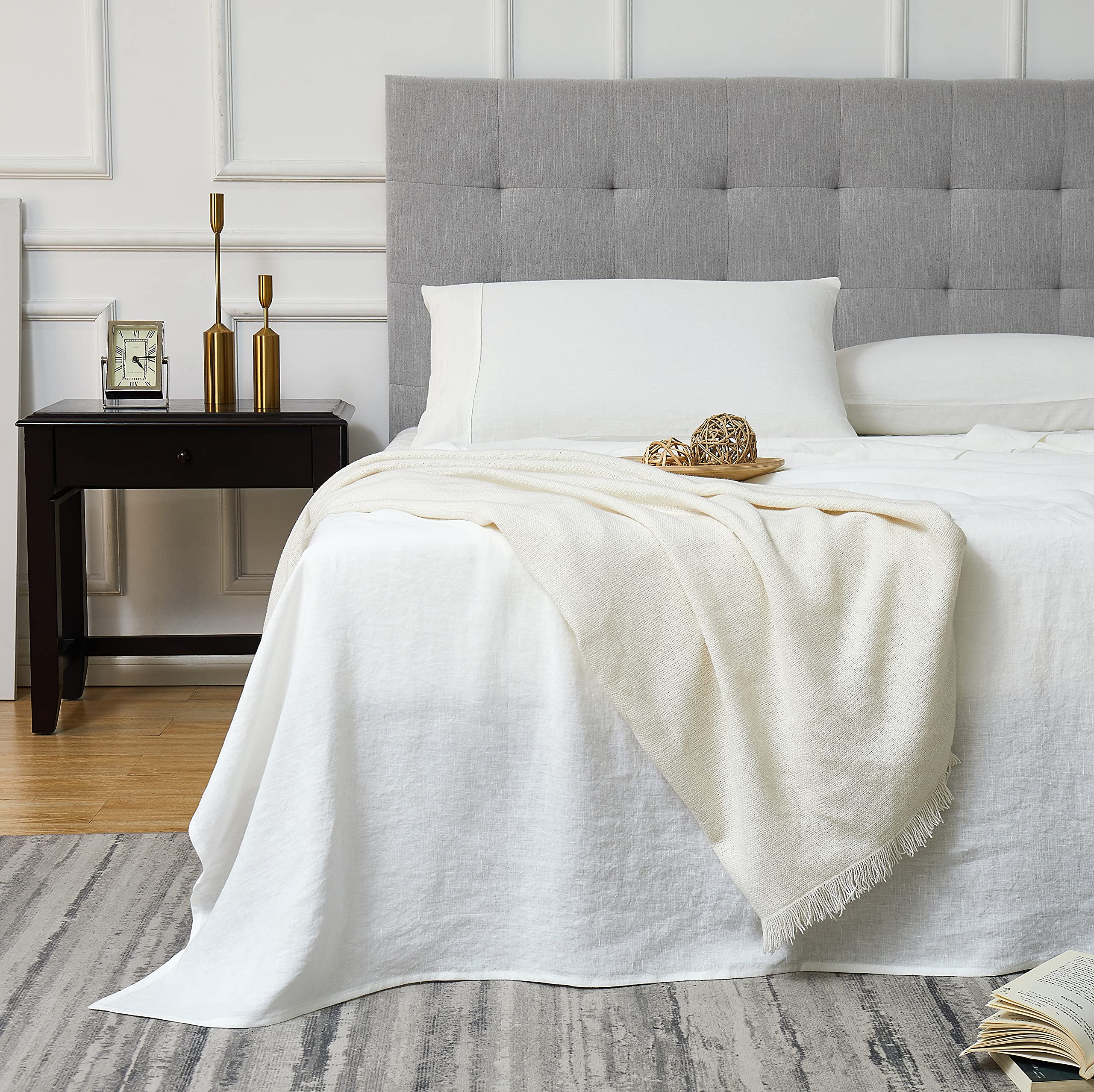Premium 100% French Flax Linen Sheet Set - Queen Size, Stone Washed, 16