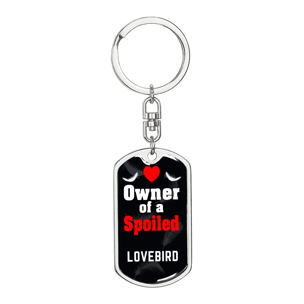 Stainless Steel or 18k Gold Lovebird Keychain - Engraveable Pet Memorial Dog Tag Keyring for Birds, Perfect for Pet Lovers & Bird Owners as Gift or Keepsake
