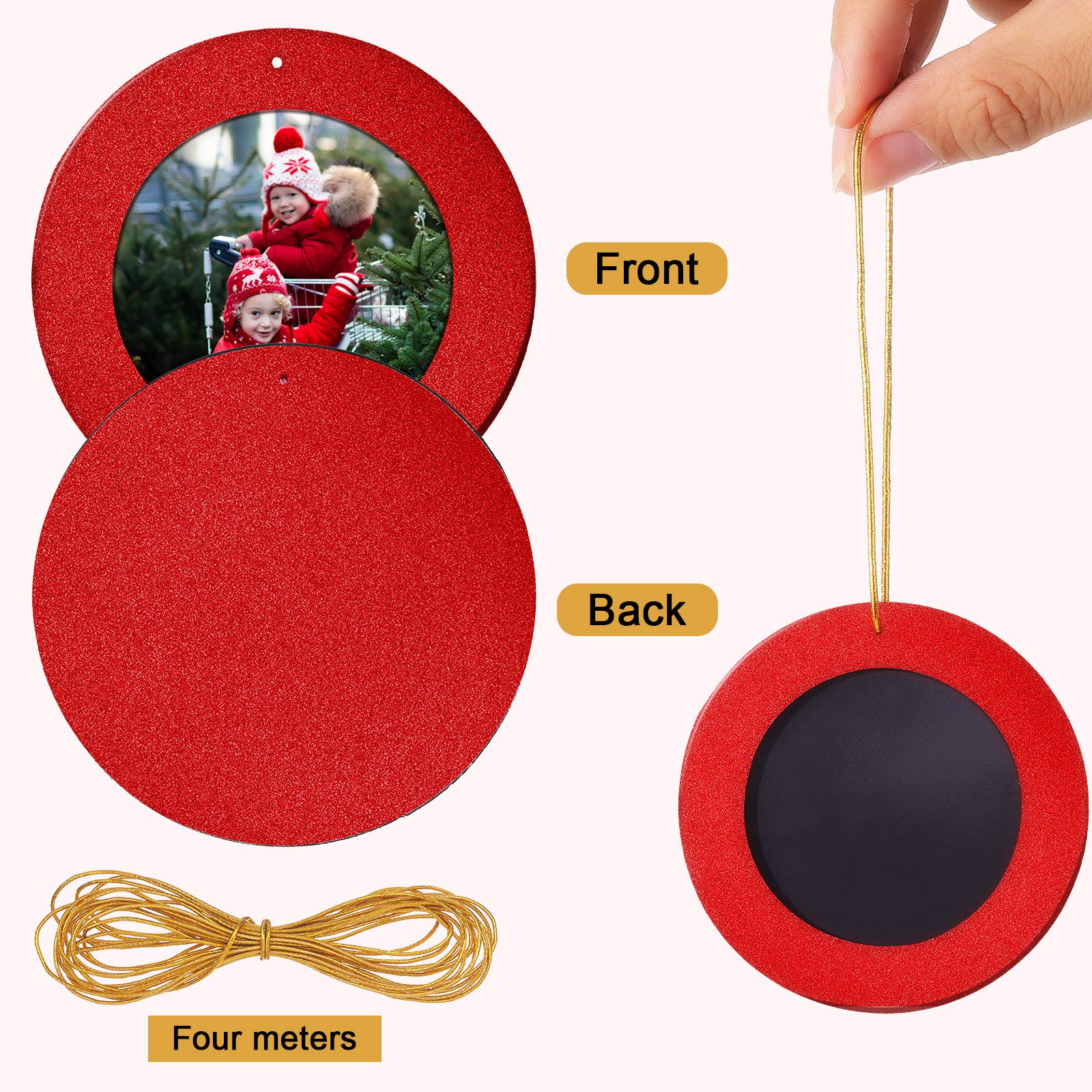 Jetec 15-Piece 2025 Christmas Glitter Magnetic Photo Ornaments Set - 13.12ft Gold Thread Hanging Picture Frames for Christmas Tree Decorations (Red) | Perfect for Holiday Memories, Family Photos & Festive Gift Giving