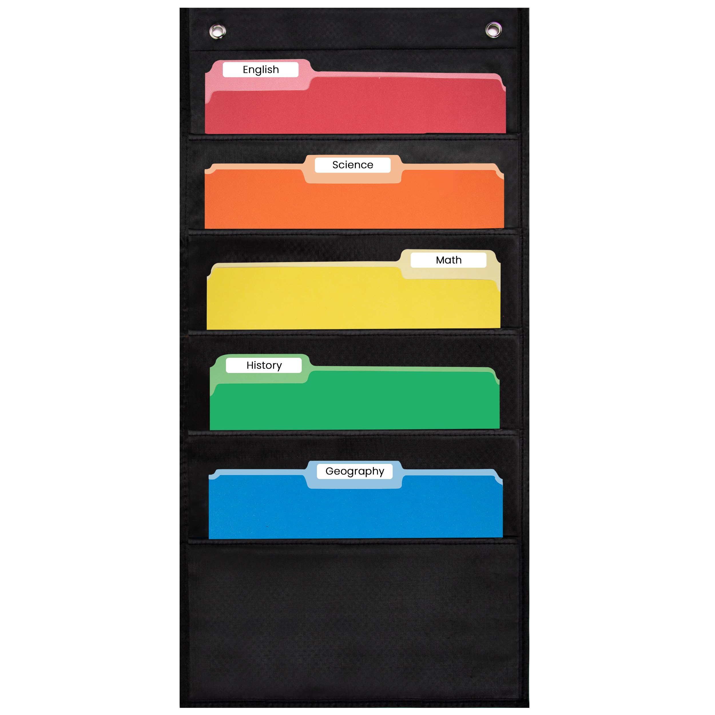 Essex Wares 5-Pocket Wall File Organizer Chart - Black Hanging File Folder Holder (14