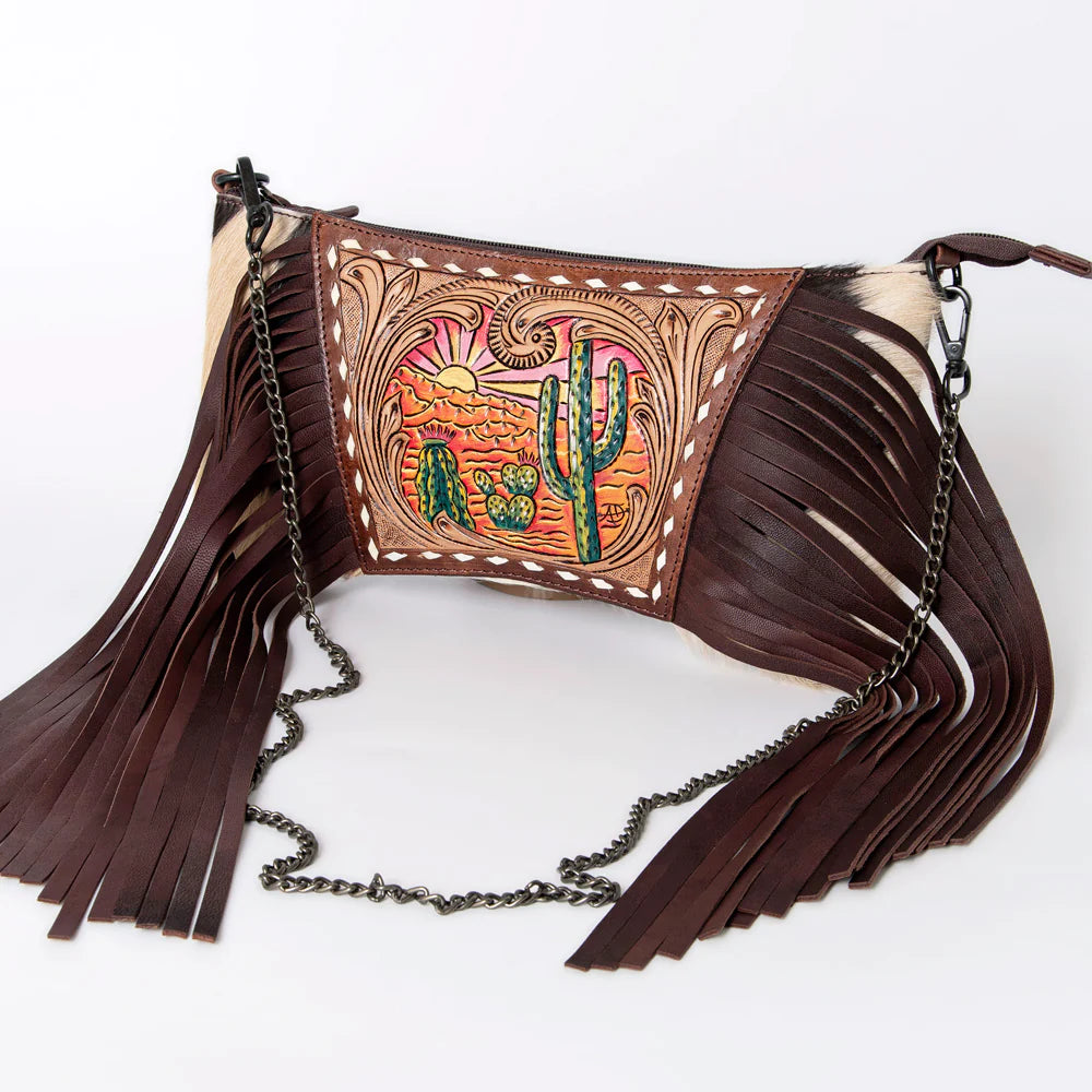 American Darling Genuine Leather Cactus Tooled Handbag for Women - Stylish Western Purse for Everyday Use, Travel & Country Music Festivals