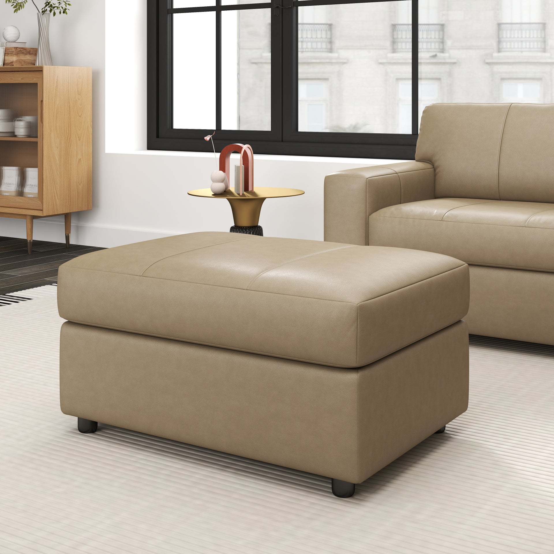 Roundhill Furniture Sakan Leather Upholstered Ottoman - Premium Leather Footrest Stool with Storage for Living Room, Bedroom & Home Decor