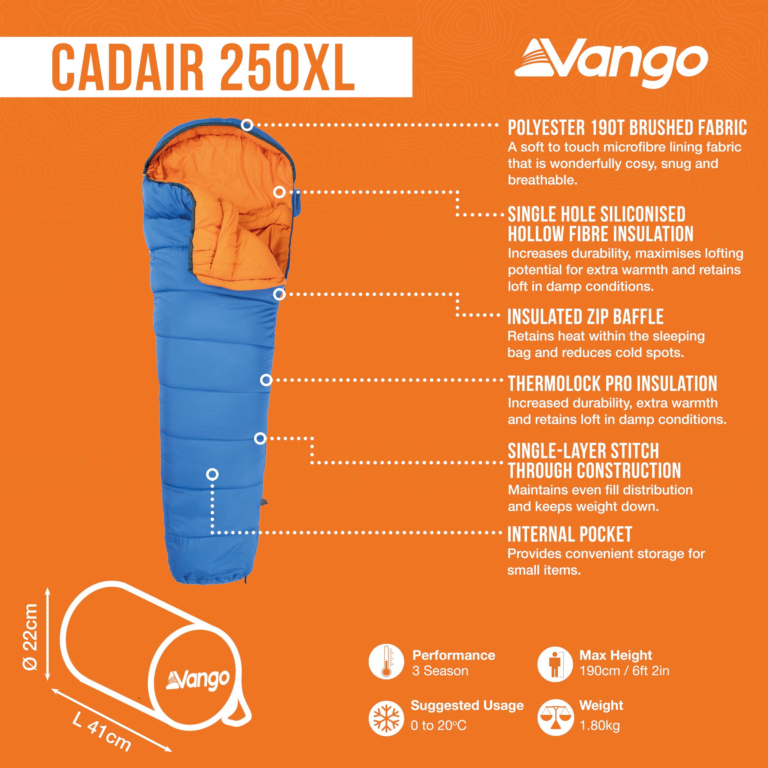 Vango Cadair 250 Mummy Sleeping Bag - Lightweight & Waterproof for Camping, Hiking & Backpacking - Atlantic Blue