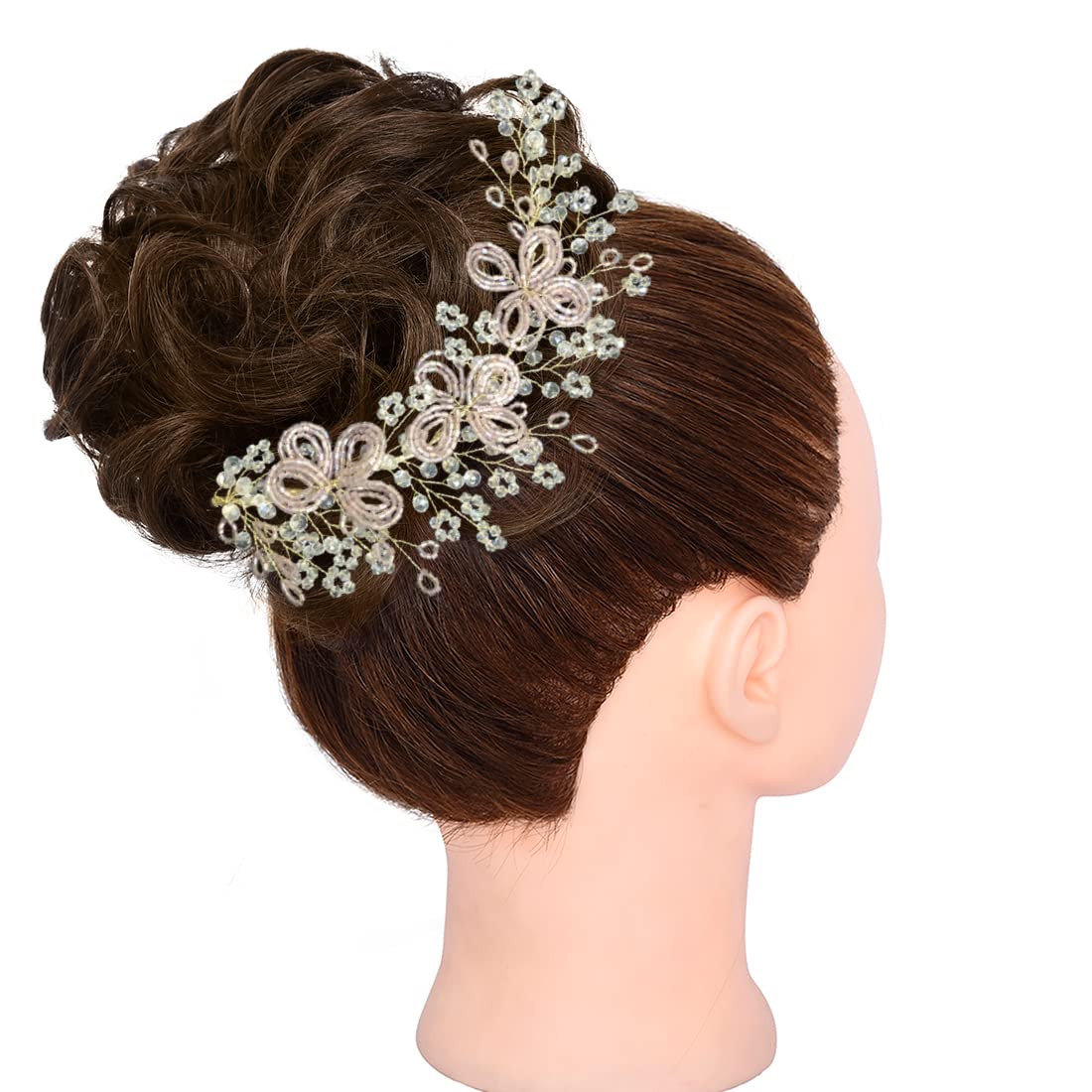 Samyak Crystal Bridal Hair Tiara - 3 Flower Beaded Headband with Vine Design for Wedding, Bridesmaid, and Bun Decoration | Elegant Hair Accessories for Brides, Prom, and Special Occasions