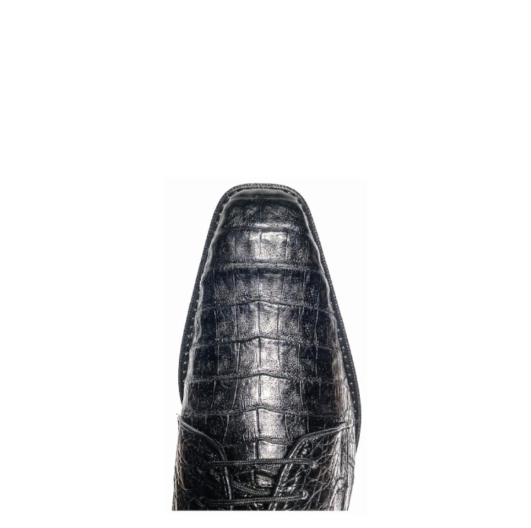 Premium Men's Caiman Leather Derby Shoes - Black Fashion Dress Shoes for Men | Stylish & Comfortable for Formal Events, Business Meetings & Weddings