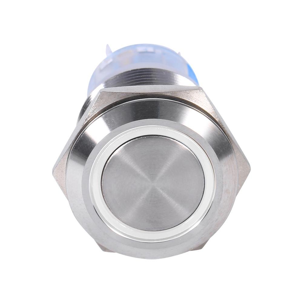 19mm 12V LED Push Button Switch - Waterproof Self-Locking Latching On/Off Round Metal Switch (White) - Perfect for Marine, RV, Automotive and Industrial Control Panels