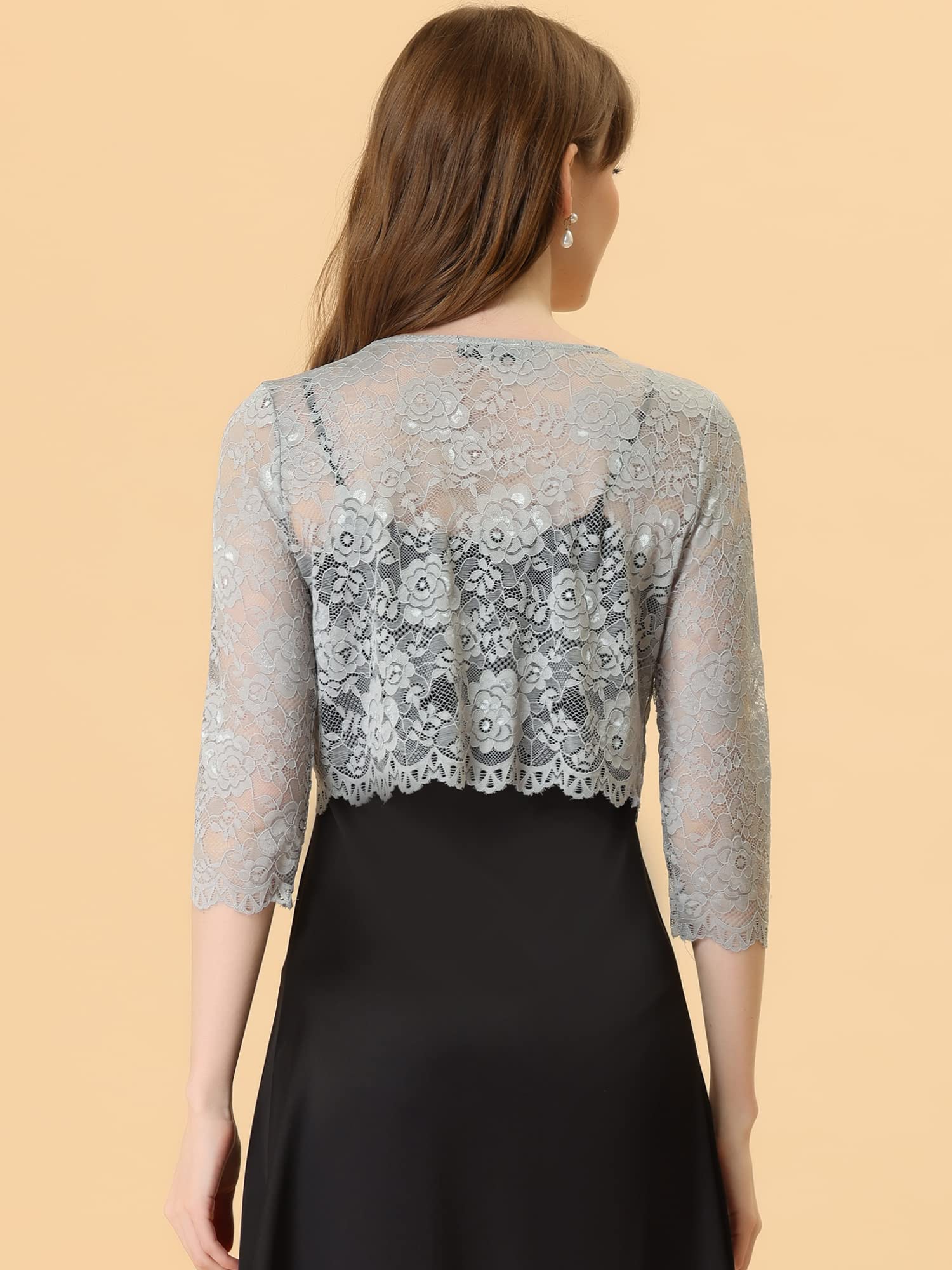 Allegra K Women's Lace Cardigan - Elegant Open Front Floral Cropped Bolero Shrug for Weddings, Parties & Date Nights | Sheer Lace Tops for Spring & Summer Outfits