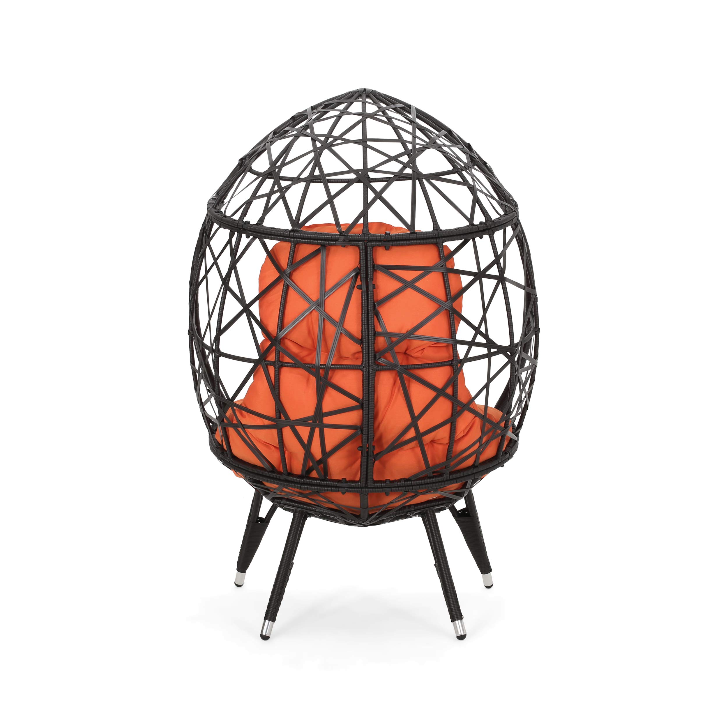 GDF Studio Outdoor Wicker Teardrop Chair with Cushion - Brown and Orange Patio Furniture for Garden, Poolside, or Backyard Relaxation