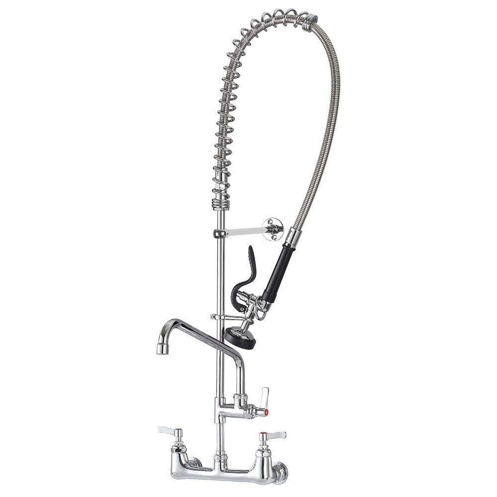 IMLEZON Commercial Sink Faucet - 8 Inch Wall Mount Pre-Rinse Sprayer with 43 Inch Height, Backsplash Mount & Installation Kit - Perfect for Restaurant, Bar, and Commercial Kitchen Use