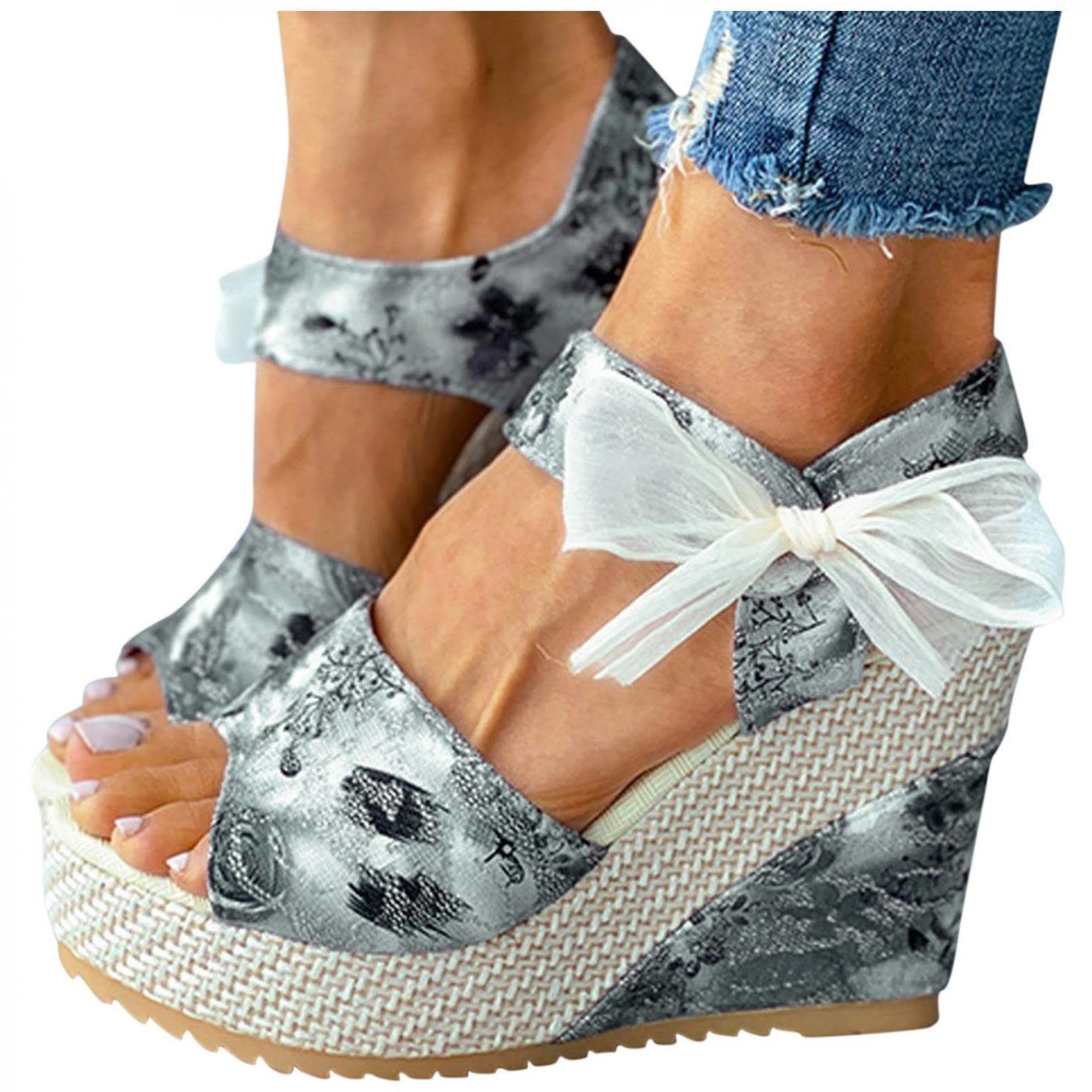 UMIYI Women's Casual Summer Hollow Out Ankle Strap Covered Toe Wedge Sandals - Breathable Comfortable Beach Walking, Vacation & Daily Wear
