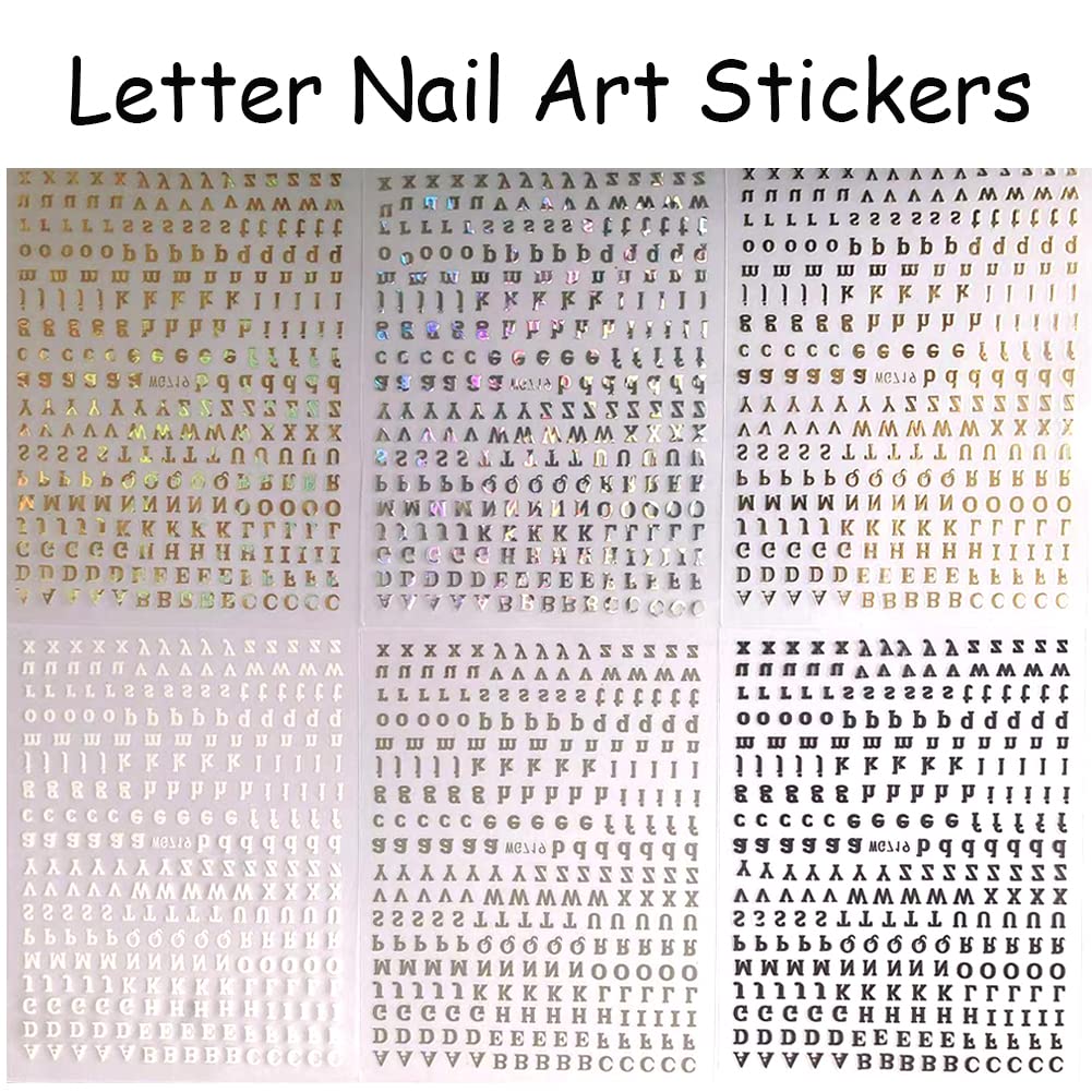 12 Sheets 3D Self-Adhesive Metallic Nail Art Stickers - Holographic Laser Old English Alphabet Decals (Gold & Silver) for Manicure Decoration | Perfect for Nail Salon, DIY Home Nail Art, Parties and Special Occasions