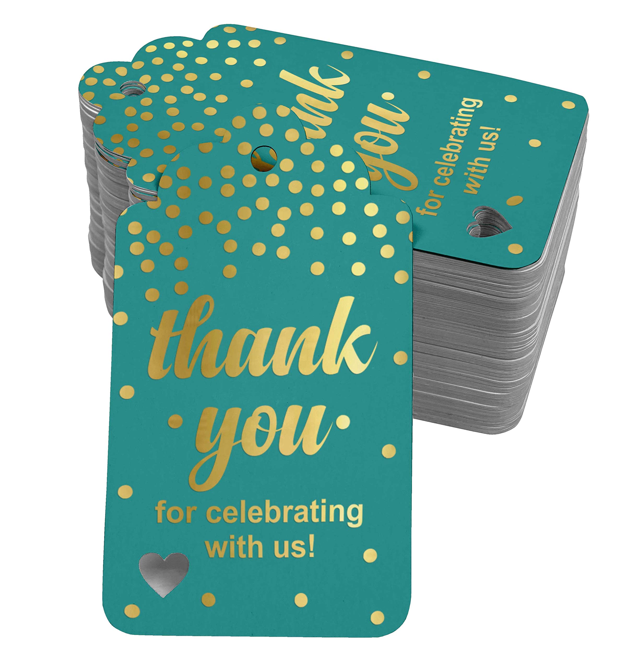 100 Pack Gold Foil Thank You Tags for Bridal Shower, Baby Shower, Wedding, Birthday & Retirement Parties - Elegant Favor Hang Tags for Gifts & Crafts - Perfect for DIY Invitations, Decorations & Party Favors