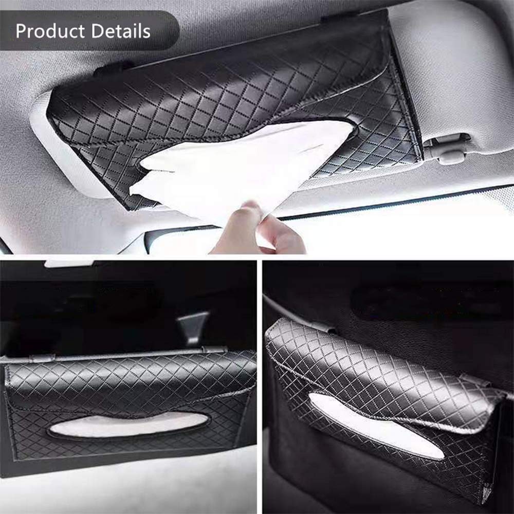 Car Sun Visor Tissue Holder - Leather Napkin Organizer Hanging Bag for Auto Accessories | Perfect for Women's Vehicles, Road Trips & Daily Commute