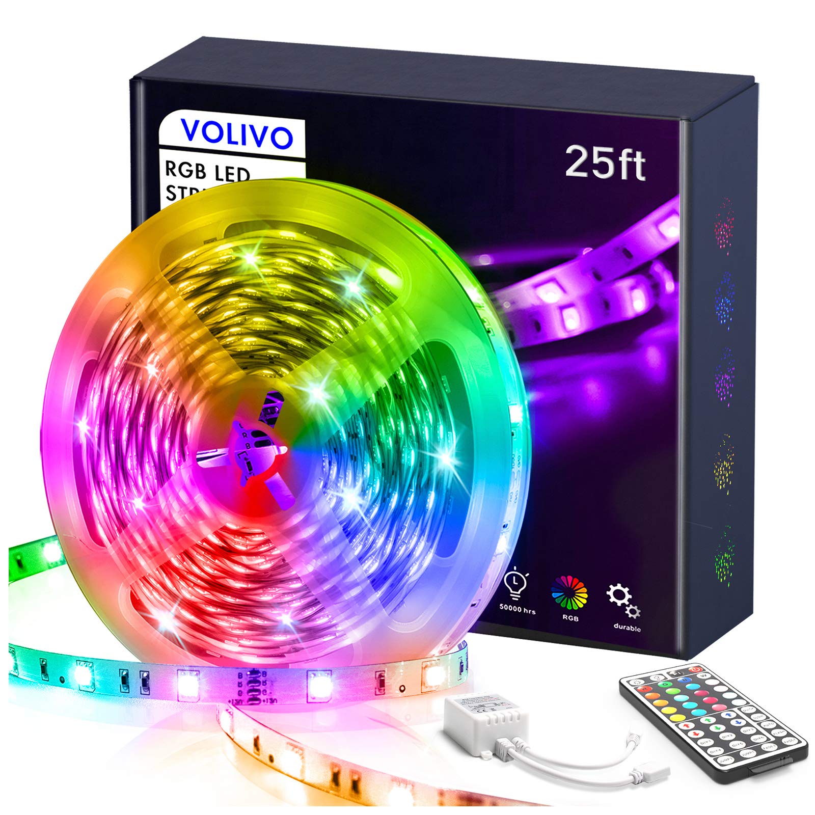 VOLIVO 25ft RGB LED Strip Lights with Remote - Color Changing Flexible Rope Lights for Bedroom, Gaming Room, Home Decor & Party Lighting | Perfect for Wall Accent, TV Backlight & Mood Lighting
