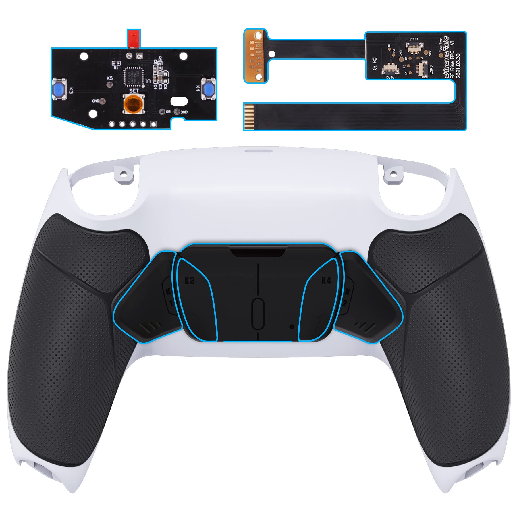 eXtremeRate RISE4 Programmable Remap Kit for PS5 Controller BDM-010/020 - Rubber Grip Cover & 4 Back Buttons Paddle Set - Black - Enhance Gaming Performance for FPS, Racing & Competitive Play