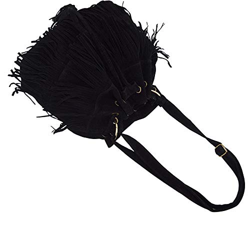 Stylish Women's Faux Suede Tassel Fringe Bucket Bag - Bohemian Shoulder Bag & Crossbody Purse for Casual Outings, Music Festivals, and Everyday Use