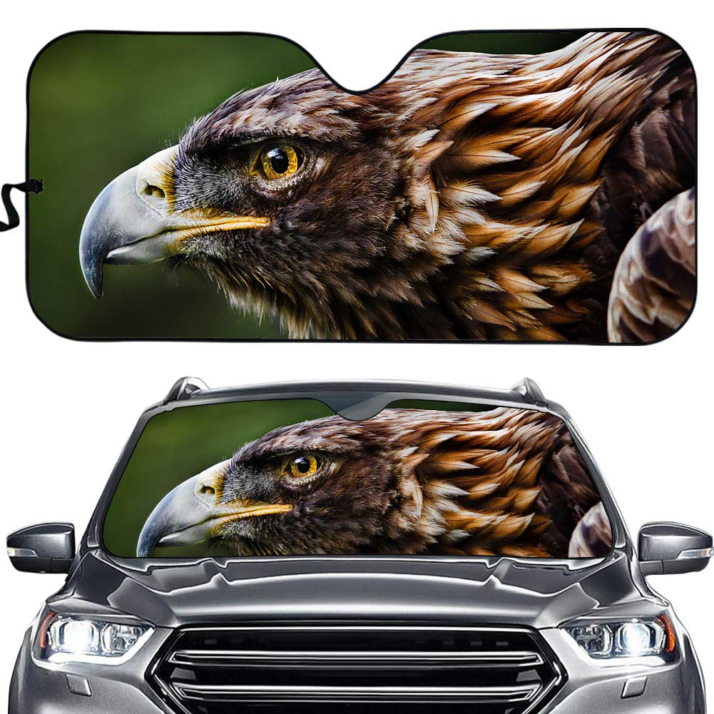 UV Foldable Car Sun Shade - Eagle Print for Sedan, Truck & SUV - Sun Protection & Heat Shield