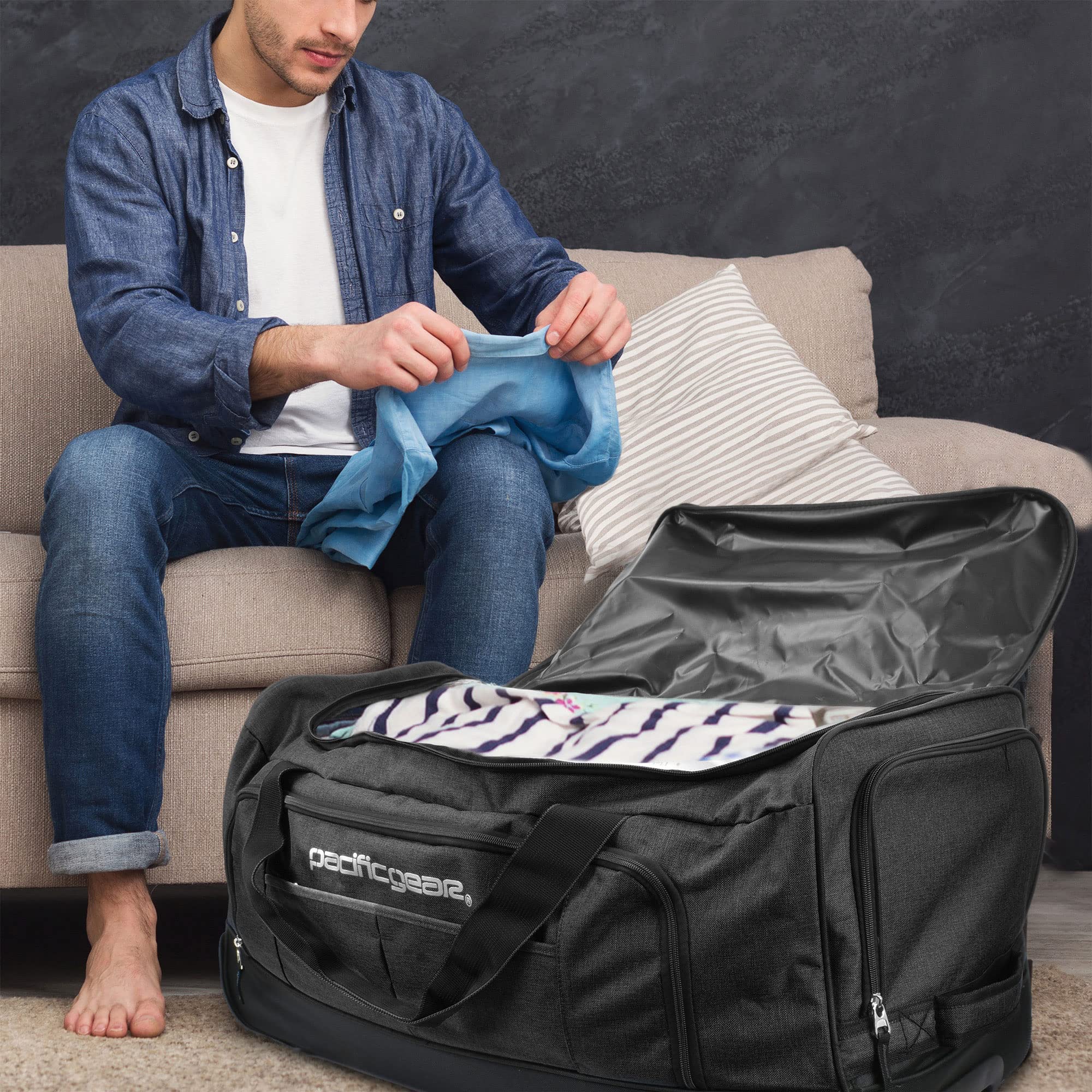 Pacific Gear 30-inch Rolling Duffel Bag with Wheels - Heavy Duty Hockey & Travel Luggage for Sports Equipment & Airplane Carry-On