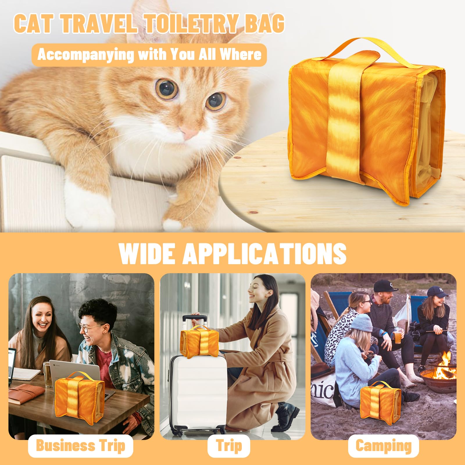 Waterproof Hanging Toiletry Bag for Travel - Cat Design Cosmetic Organizer for Women & Men - Perfect for Shampoo, Makeup & Toiletries - Ideal for Camping, Gym & Vacation Trips