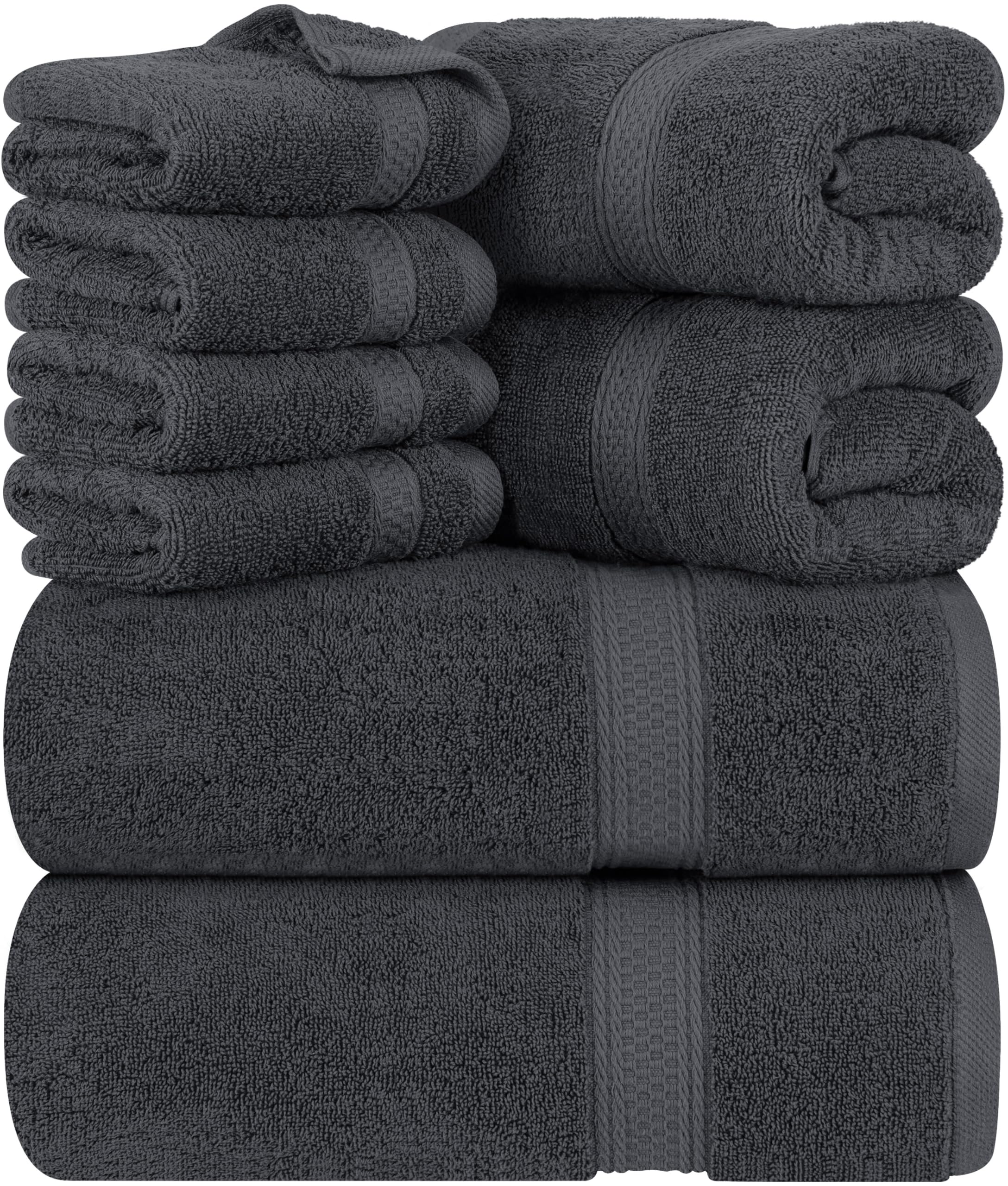 Utopia Towels 8-Piece Premium Bath Towel Set - 2 Bath Towels, 2 Hand Towels, 4 Washcloths - 600 GSM 100% Ring Spun Cotton - Super Absorbent & Soft - Perfect for Bathroom, Gym, Hotel, Spa & Home Use - Grey