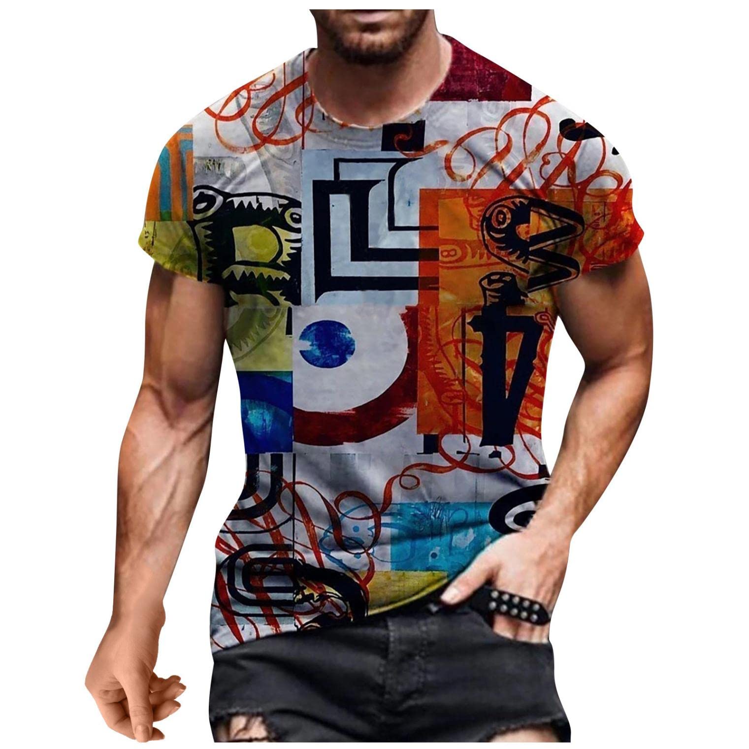 NOLDARES Men's Slim Fit Short Sleeve 3D Printed T-Shirt - Breathable Summer Casual Tee for Daily Wear, Street Style & Outdoor Activities