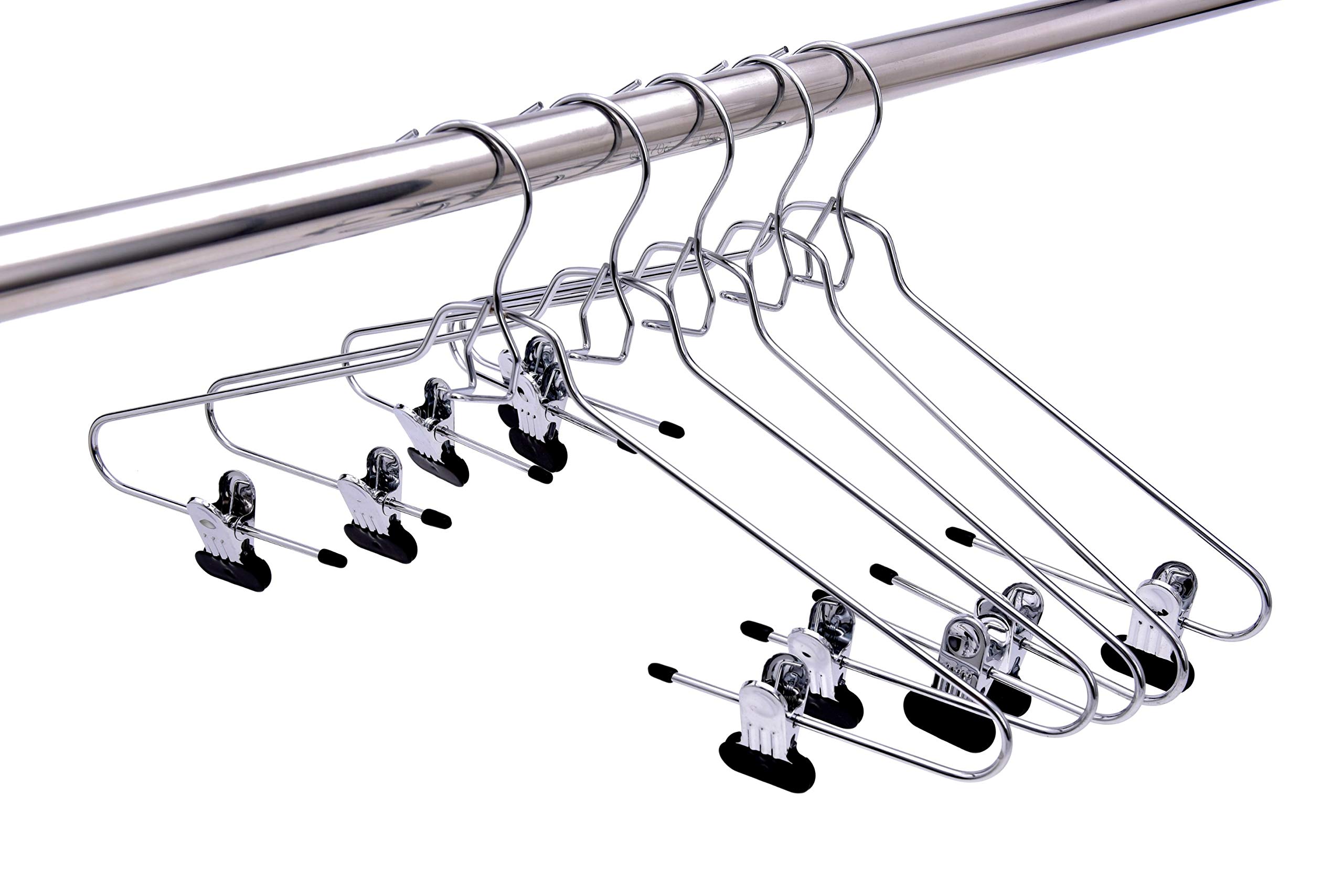 60-Pack Heavy-Duty Chrome Pant & Skirt Hangers with Wide Clips - Multi-Stackable Closet Organizers for Pants, Skirts & Dresses | Space-Saving Wardrobe Storage Solution