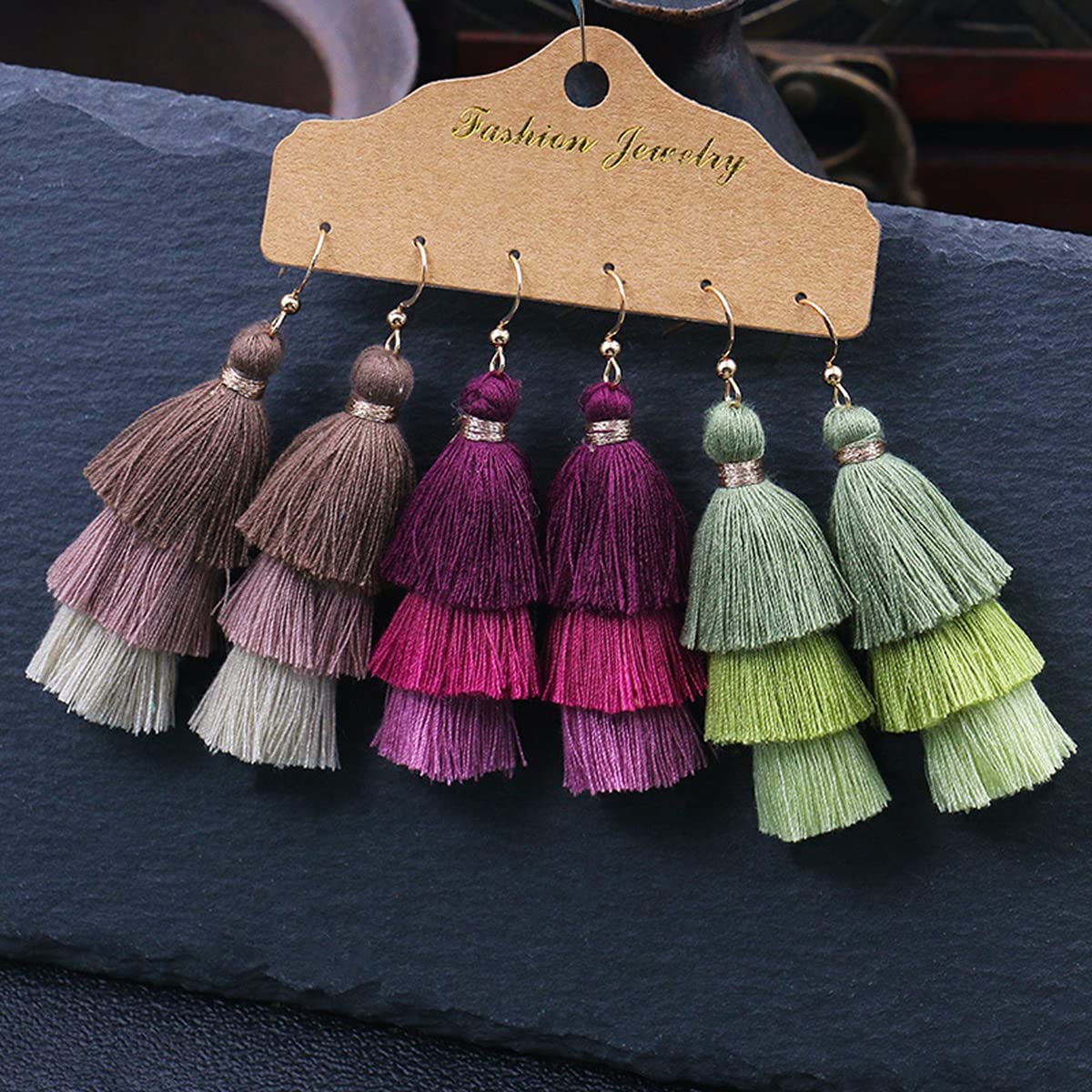 6 Pairs Boho Fringe Earrings for Women - Layered Tassel Dangle Earrings Set, Bohemian Style Fan Shape Jewelry - Perfect for Festivals, Parties & Everyday Wear
