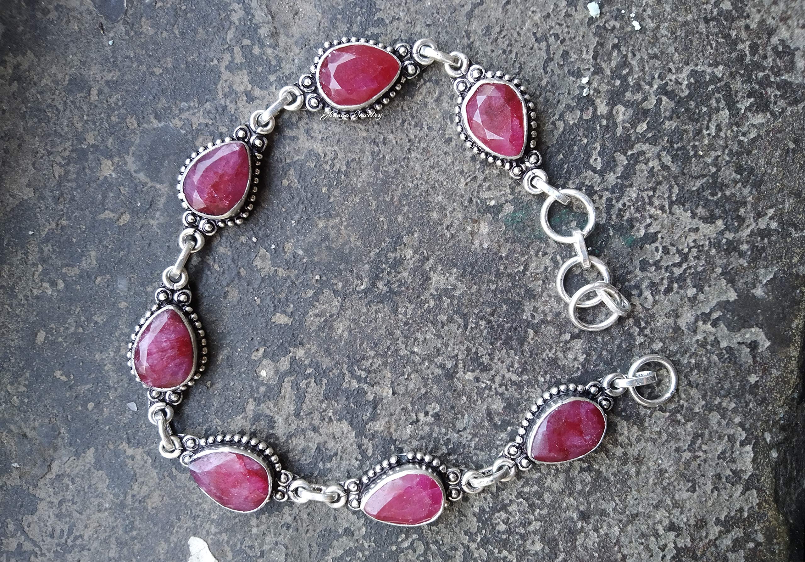 Handmade 92.5% Sterling Silver Ruby Bracelet | Bohemian Adjustable Jewelry for Women | Perfect Bridesmaid Gift, Valentine's Day Present & Mermaid-Themed Jewelry | Ideal for Weddings, Date Nights & Special Occasions
