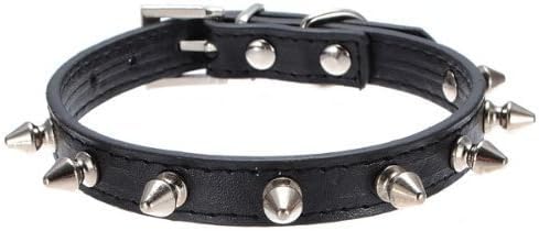 Spiked Dog Collar with Mushroom Rivets - Adjustable Soft PU Leather Studded Pet Collar for Small Dogs, Puppies & Cats - Black Punk Style for Daily Walks, Training & Fashion Accessories