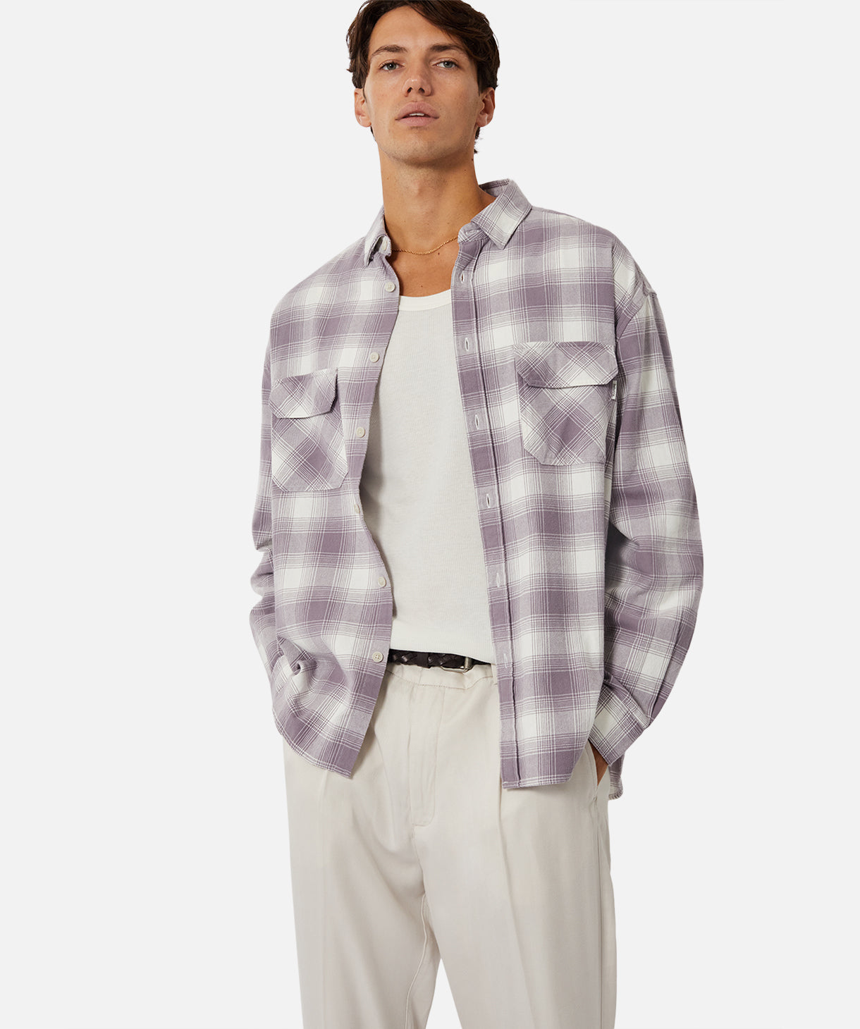 The Winslow LS Shirt - Off White & Purple | Premium Long Sleeve Casual Button-Up for Men | Perfect for Office, Date Night & Outdoor Activities