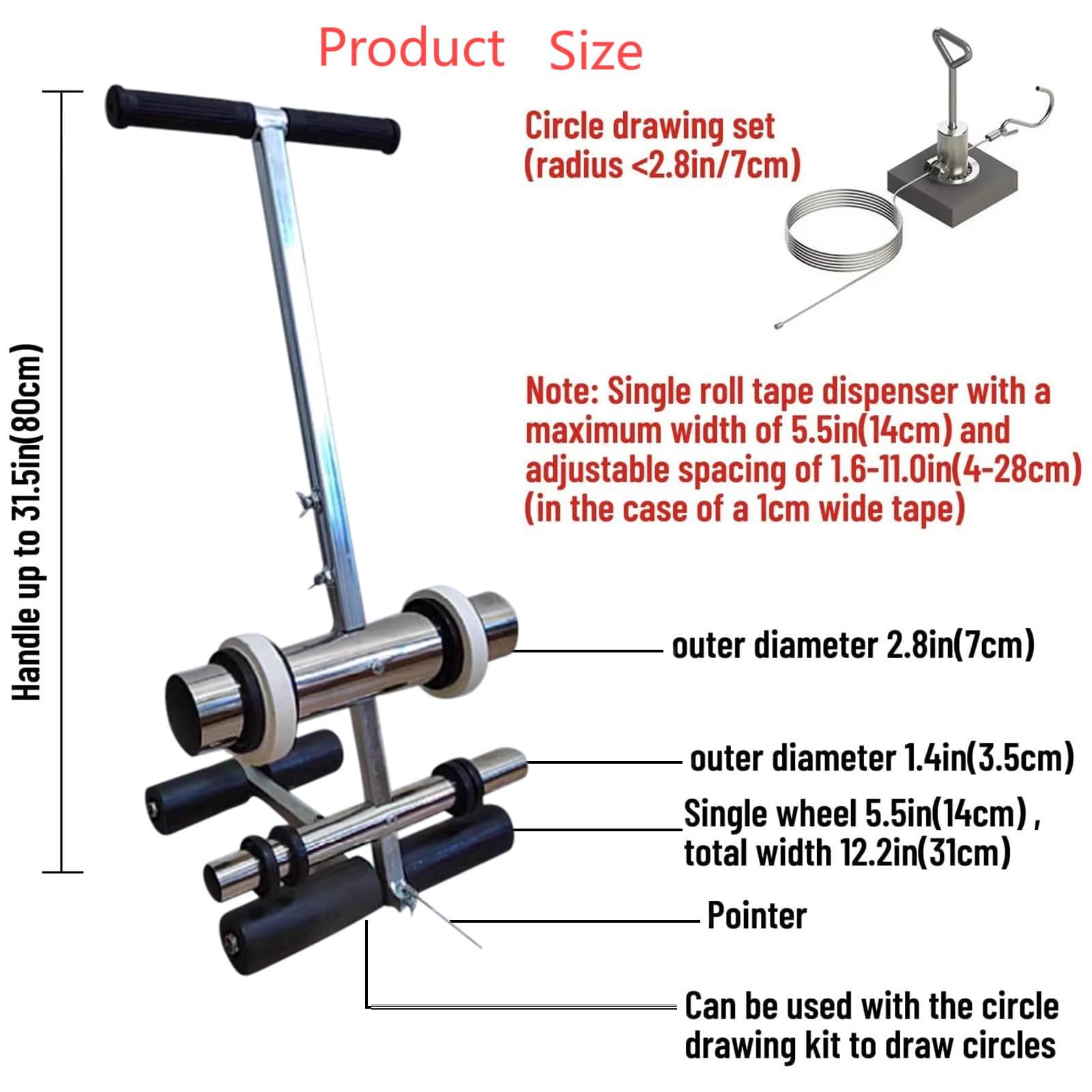 KKV Manual Floor Tape Applicator - Hand-Push Tape Marking Machine with Rubber Roller for Basketball Court, Driveway & Sports Field Lane Marking | Durable Floor Tape Dispenser for Gym, Warehouse & Parking Lot Line Marking