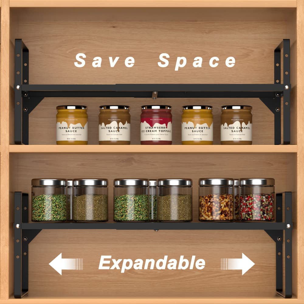 Expandable Cabinet Shelf Organizer - Stackable Spice Rack for Kitchen Pantry, Countertop & Cupboard - 2 Pack (8.07