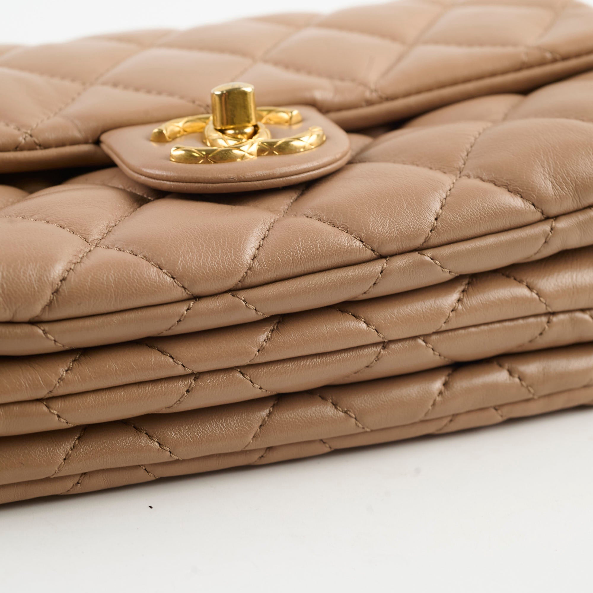 Chanel Classic Flap Bag Dark Beige Lambskin with Microchip - Luxury Designer Handbag for Women, Perfect for Evening Events & Special Occasions